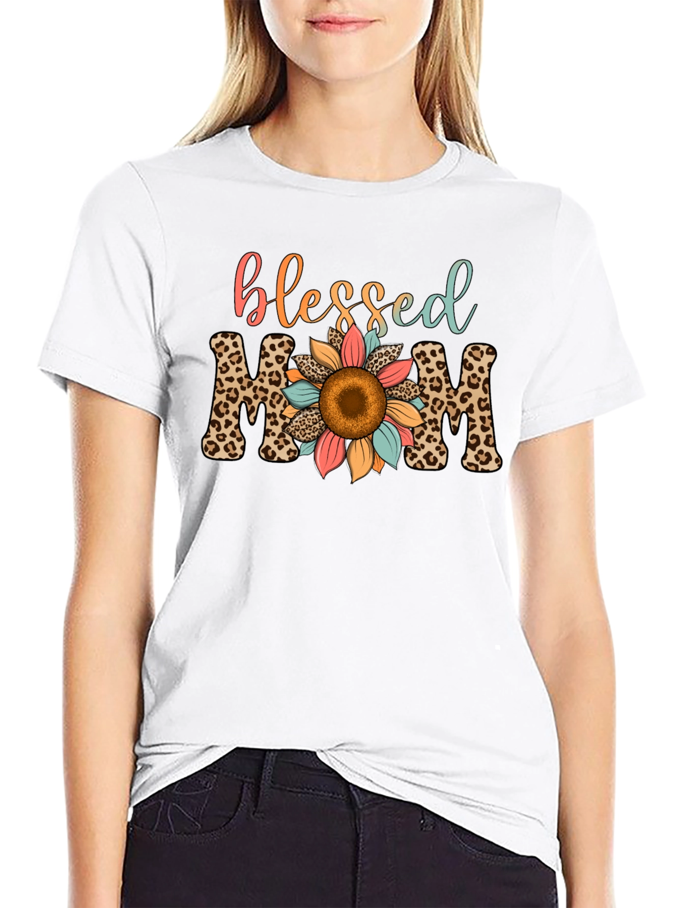 Blessed Mom Leopard Print T-Shirt