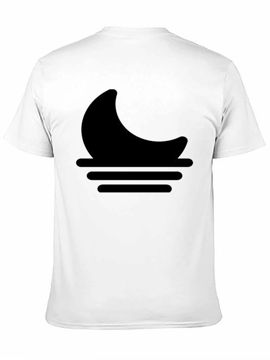 Minimalist Moon & Waves Graphic Black T-Shirt
