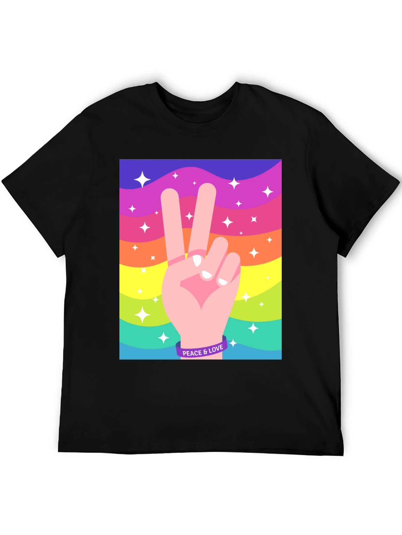 Peace and Love Graphic Tee - Retro Rainbow Design