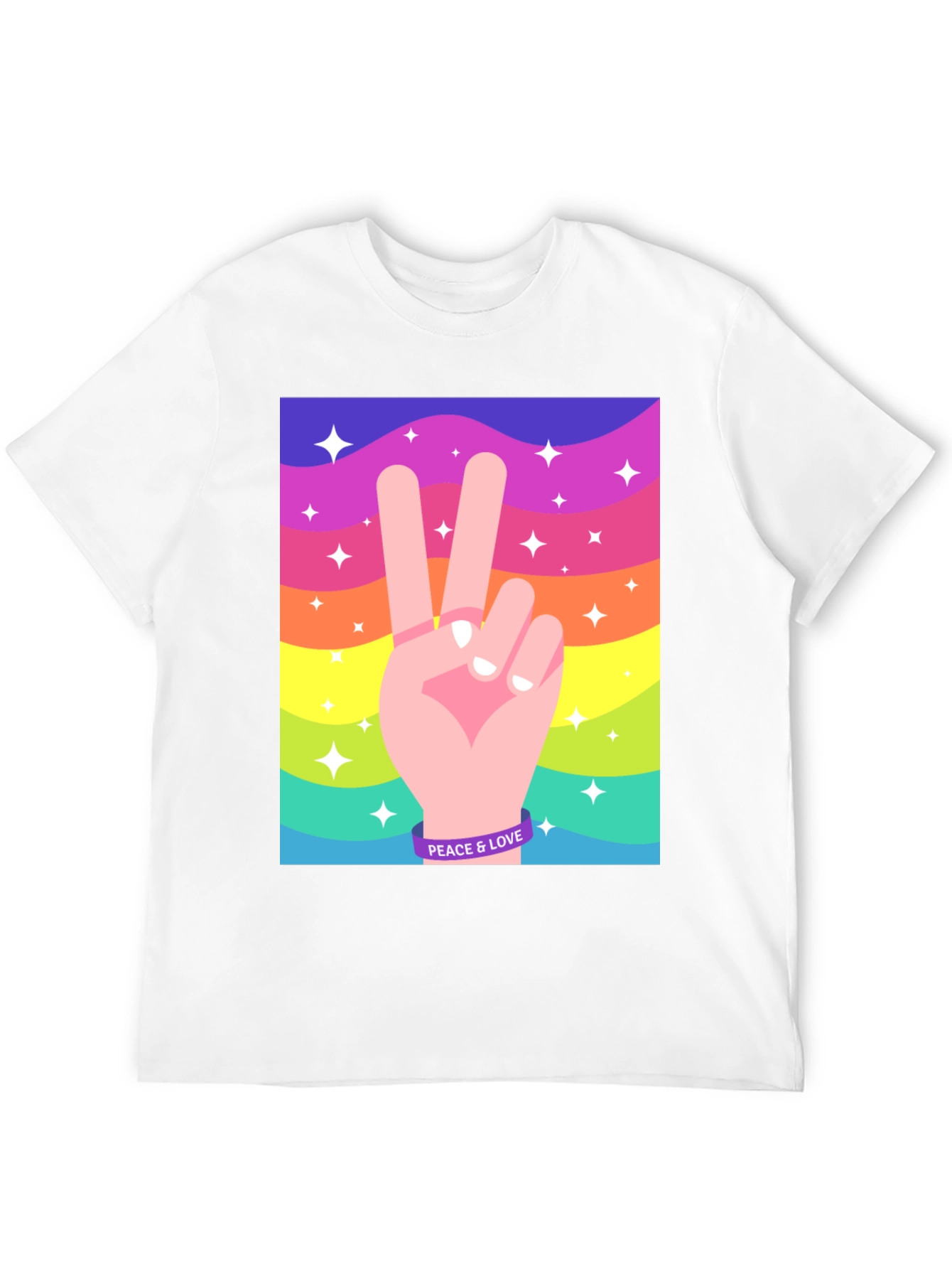 Peace and Love Graphic Tee - Retro Rainbow Design