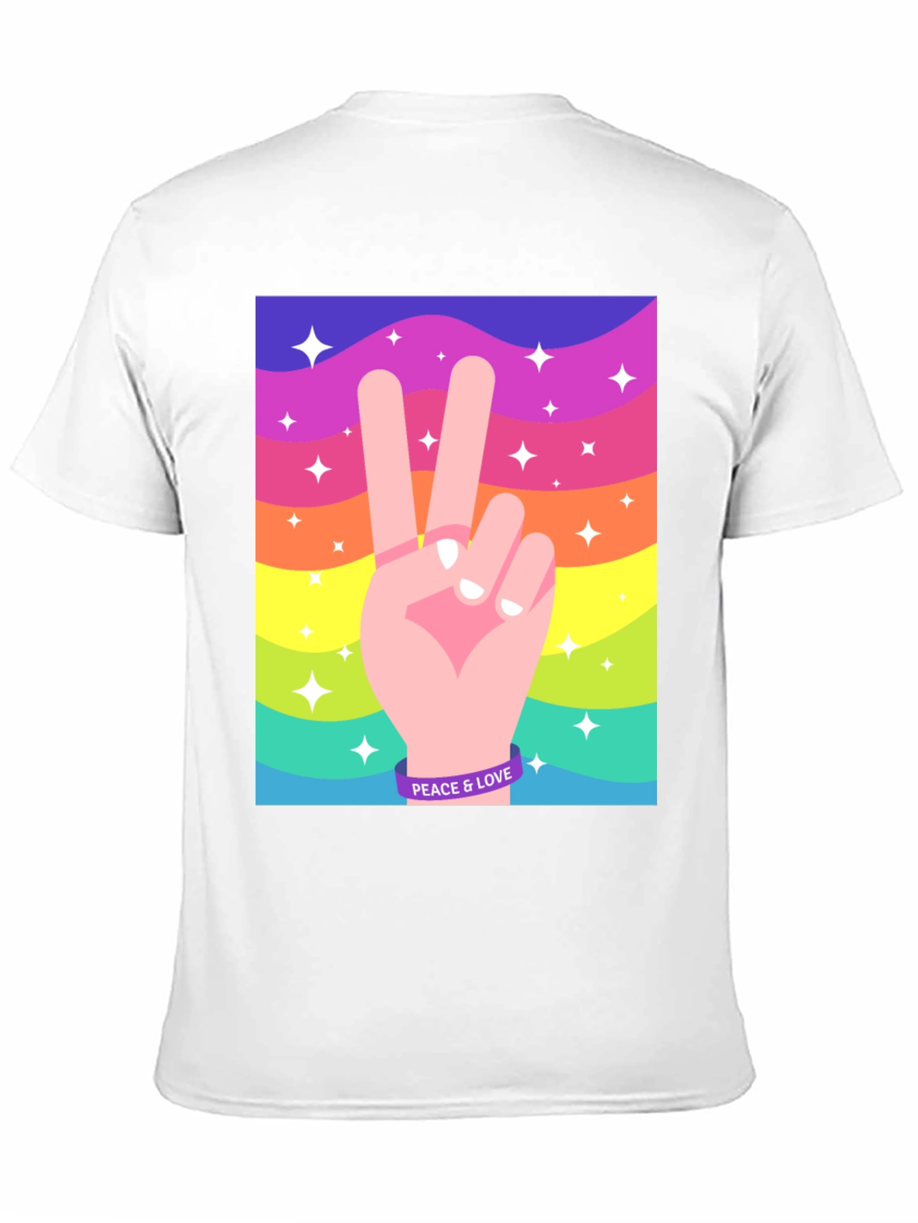 Peace and Love Graphic Tee - Retro Rainbow Design