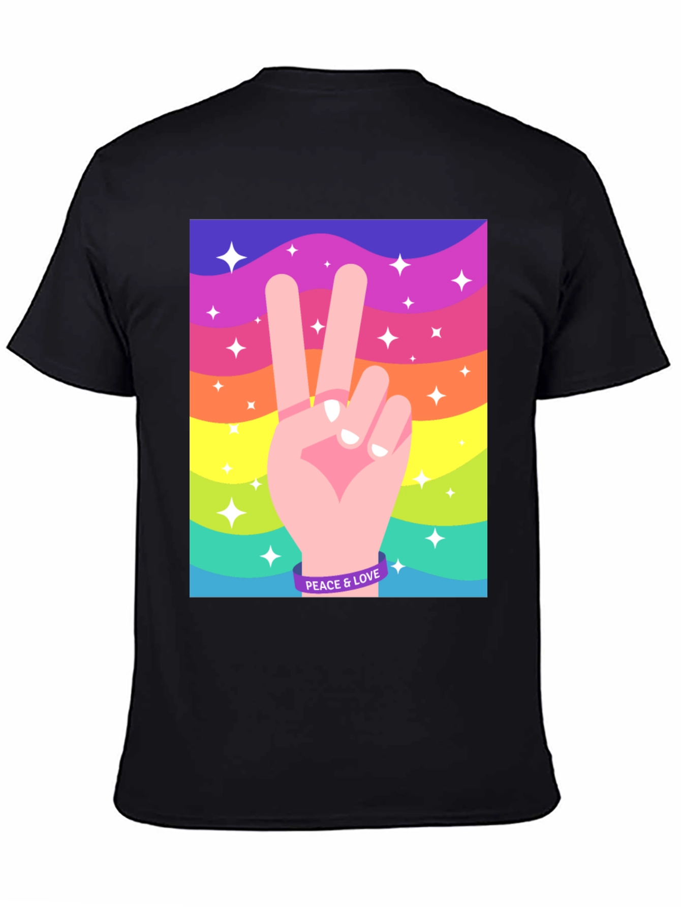 Peace and Love Graphic Tee - Retro Rainbow Design