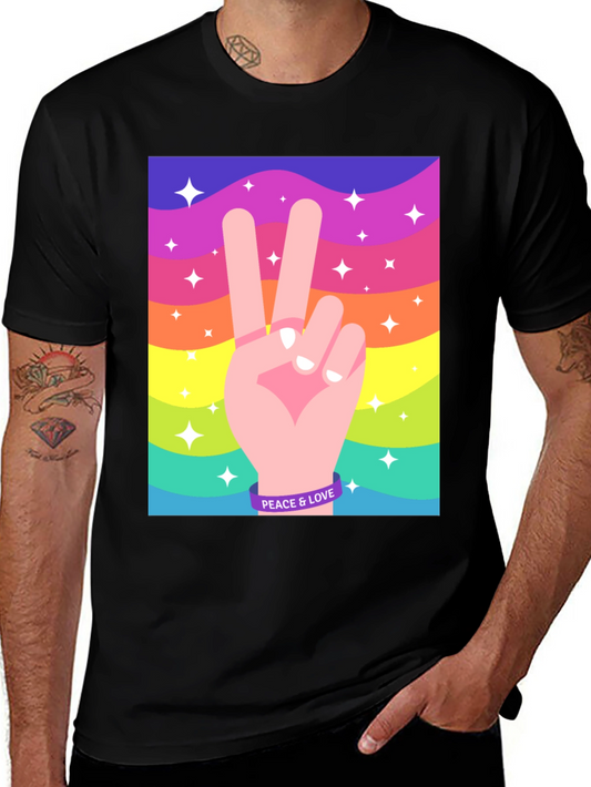 Peace and Love Graphic Tee - Retro Rainbow Design