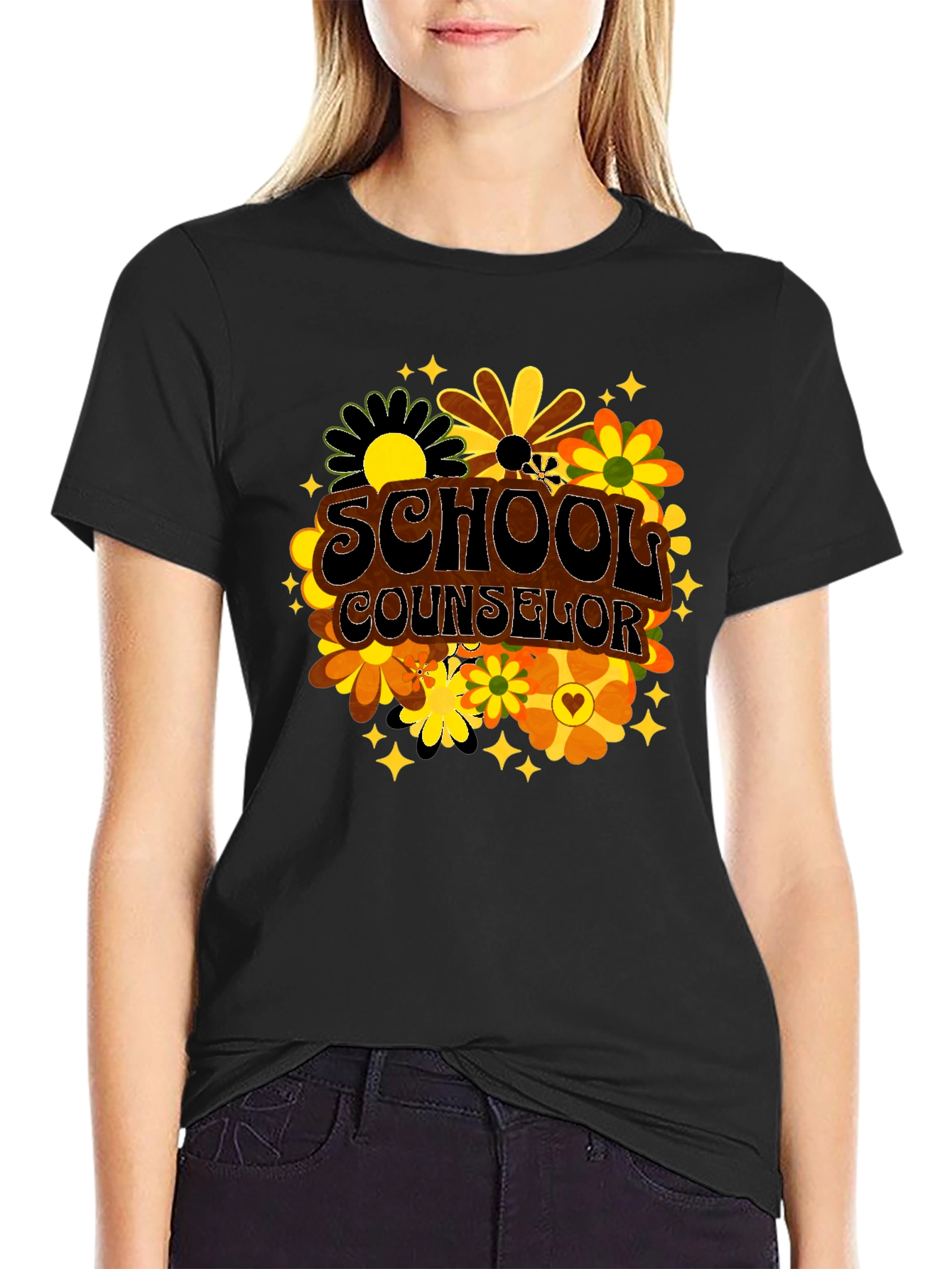 School Counselor Floral Retro Tee