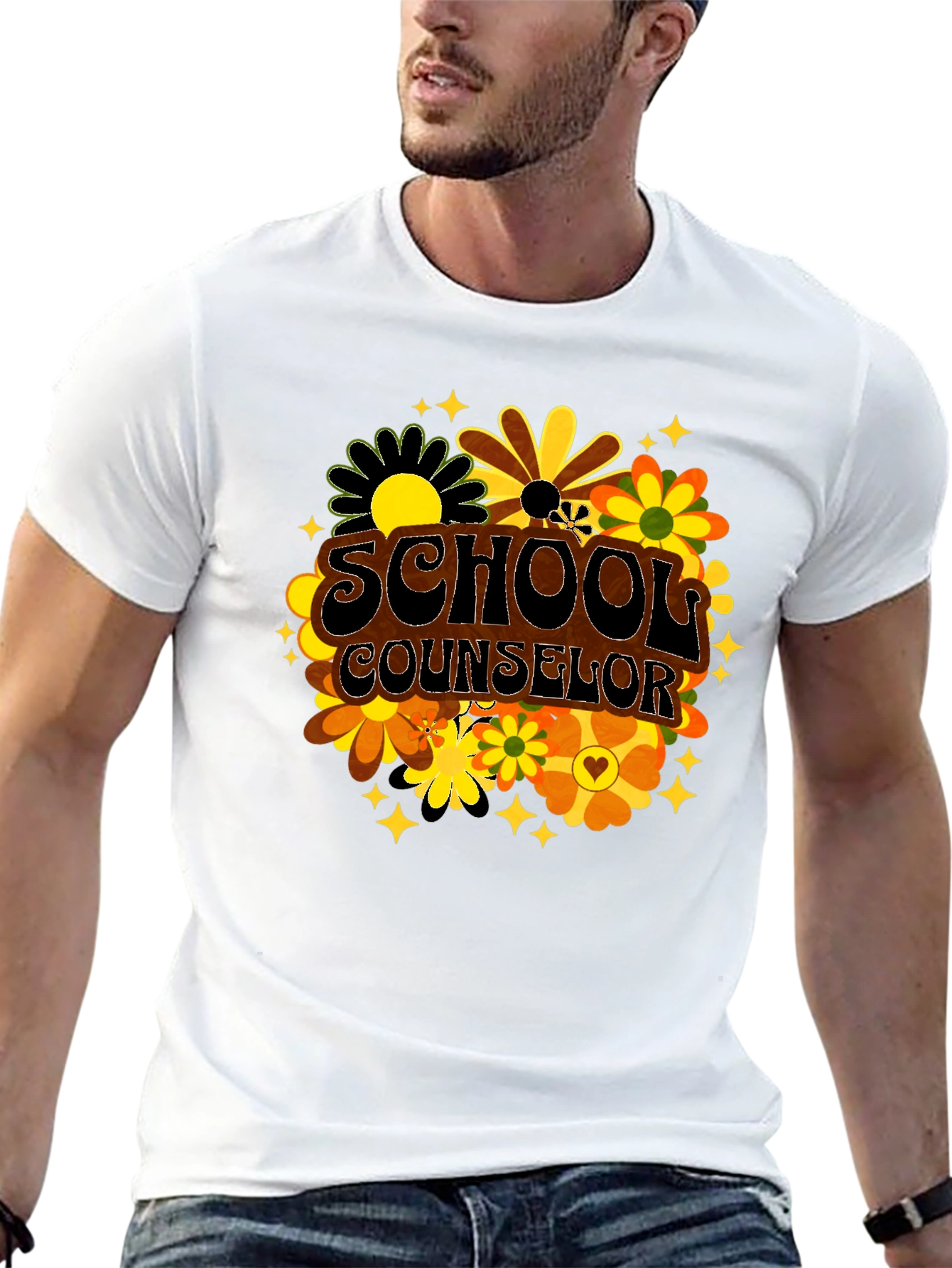 School Counselor Floral Retro Tee