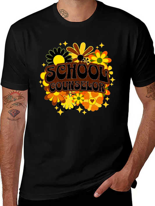 School Counselor Floral Retro Tee