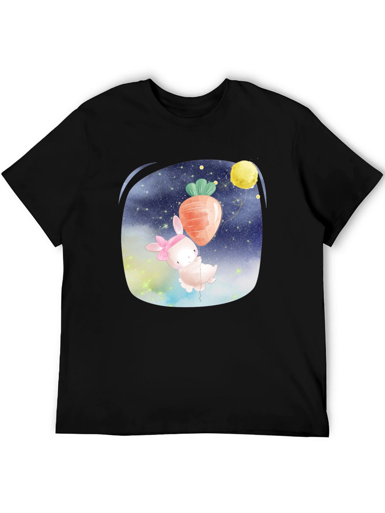 Cute Bunny Carrot Balloon Black T-Shirt
