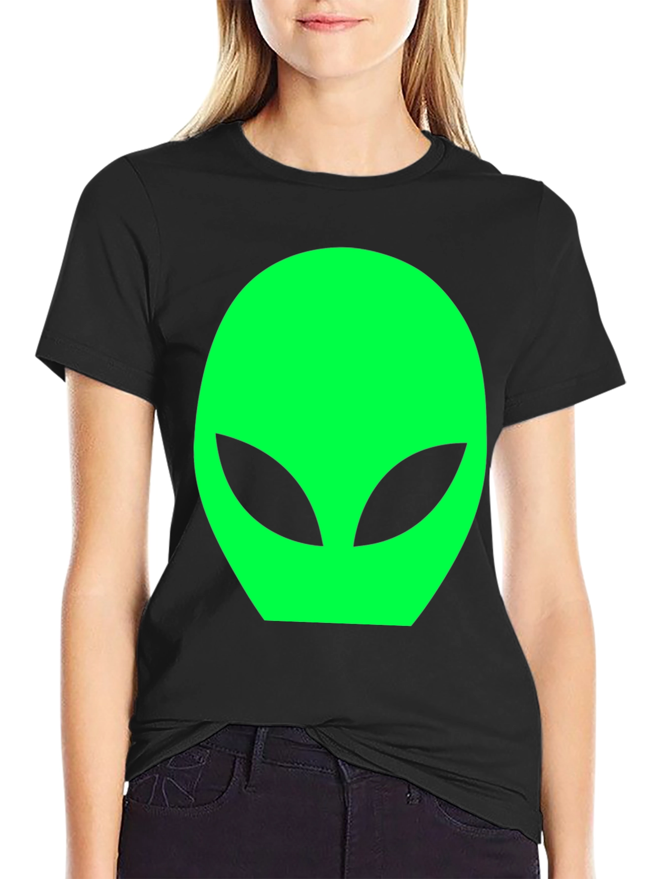 Mens Black Alien Head Graphic T-Shirt