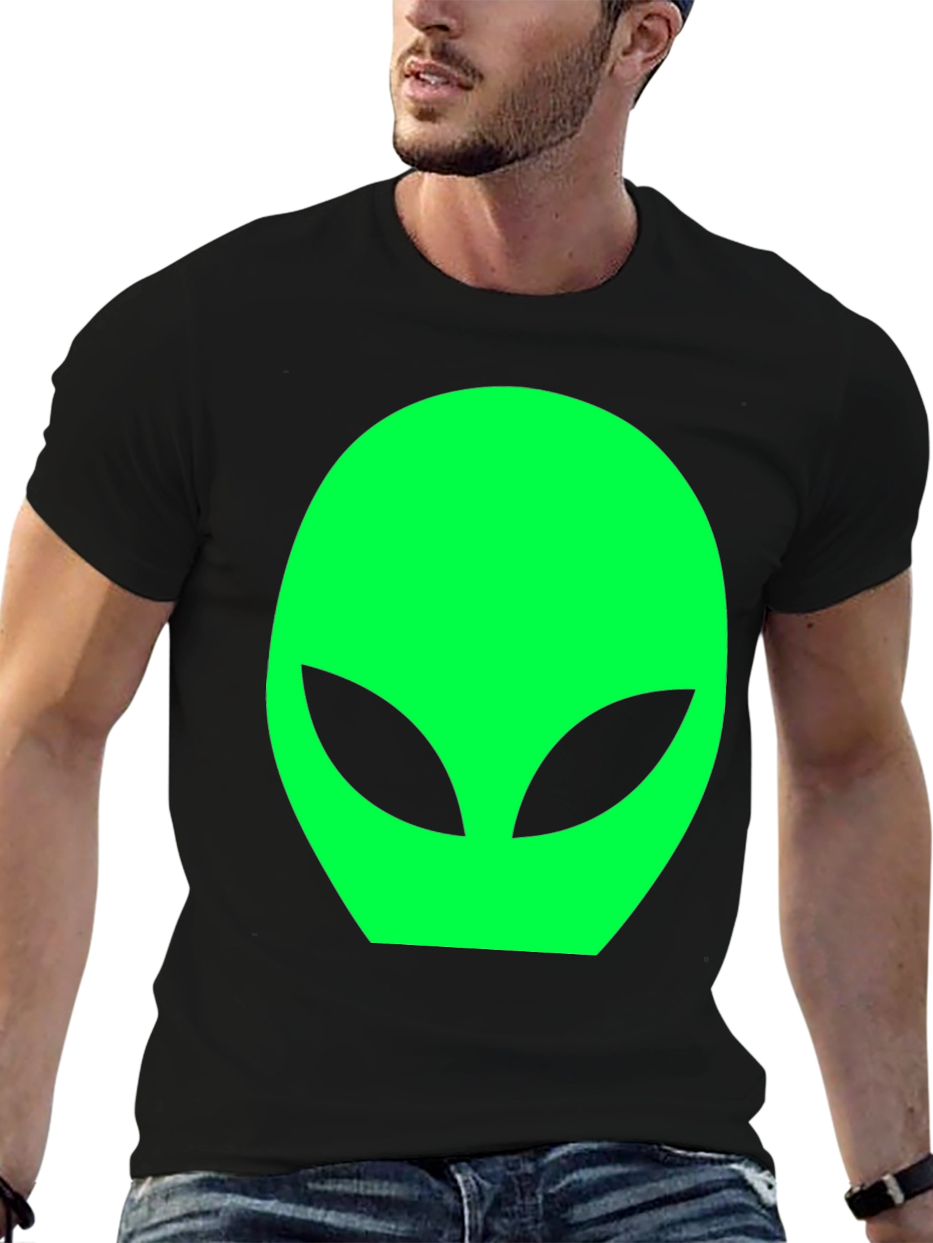 Mens Black Alien Head Graphic T-Shirt
