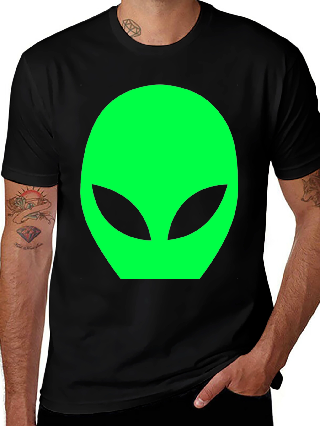 Mens Black Alien Head Graphic T-Shirt