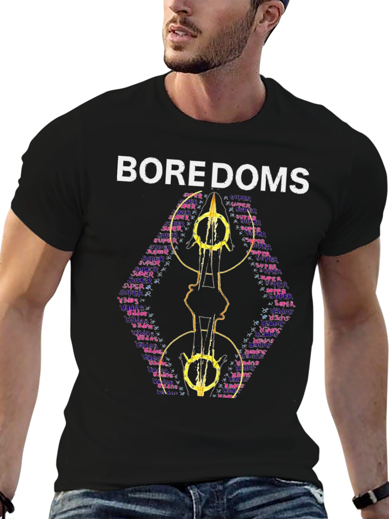 Boredoms Super T-Shirt Band Tee Black Cotton Blend