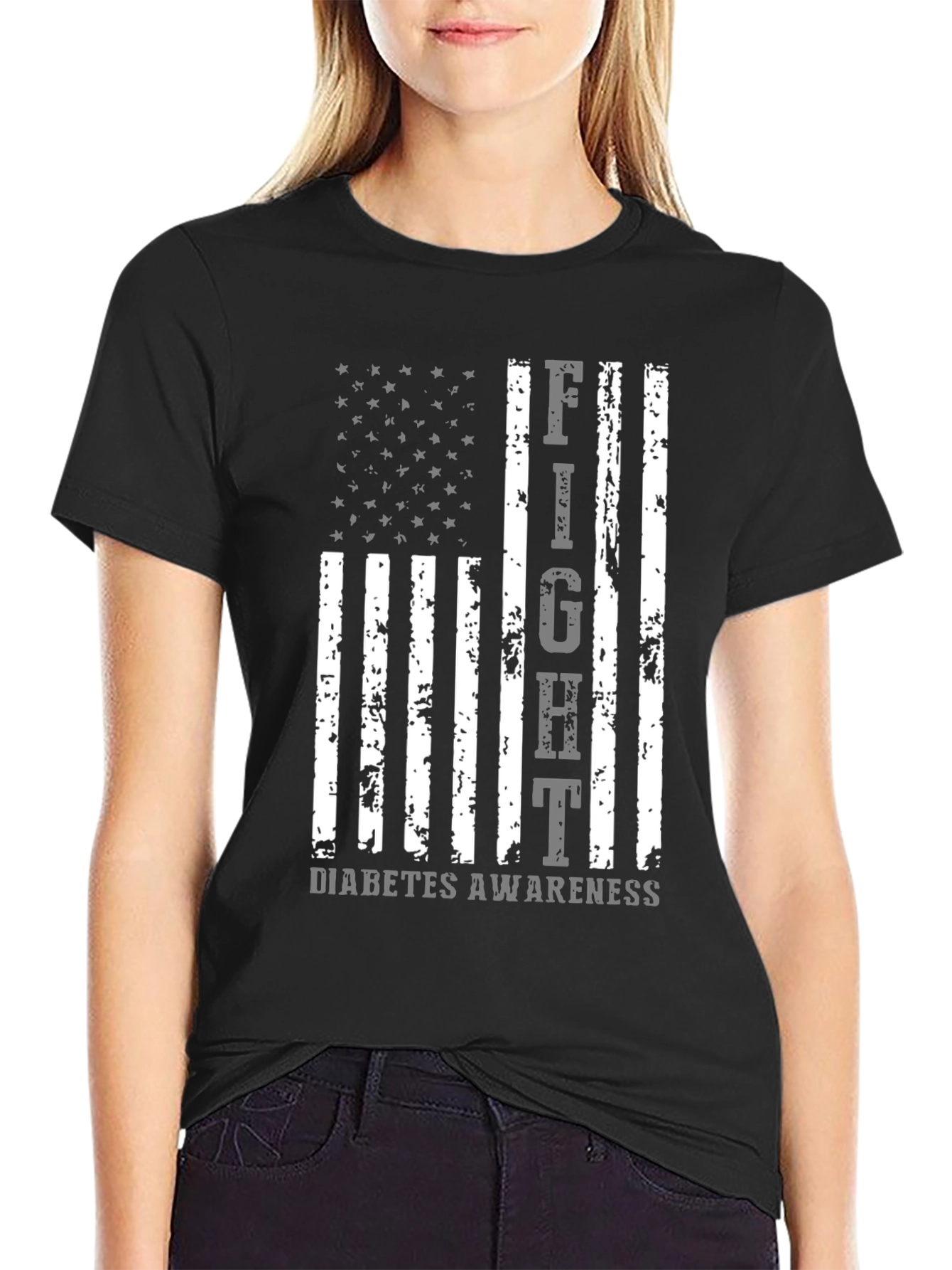Fight Diabetes Awareness American Flag T-Shirt