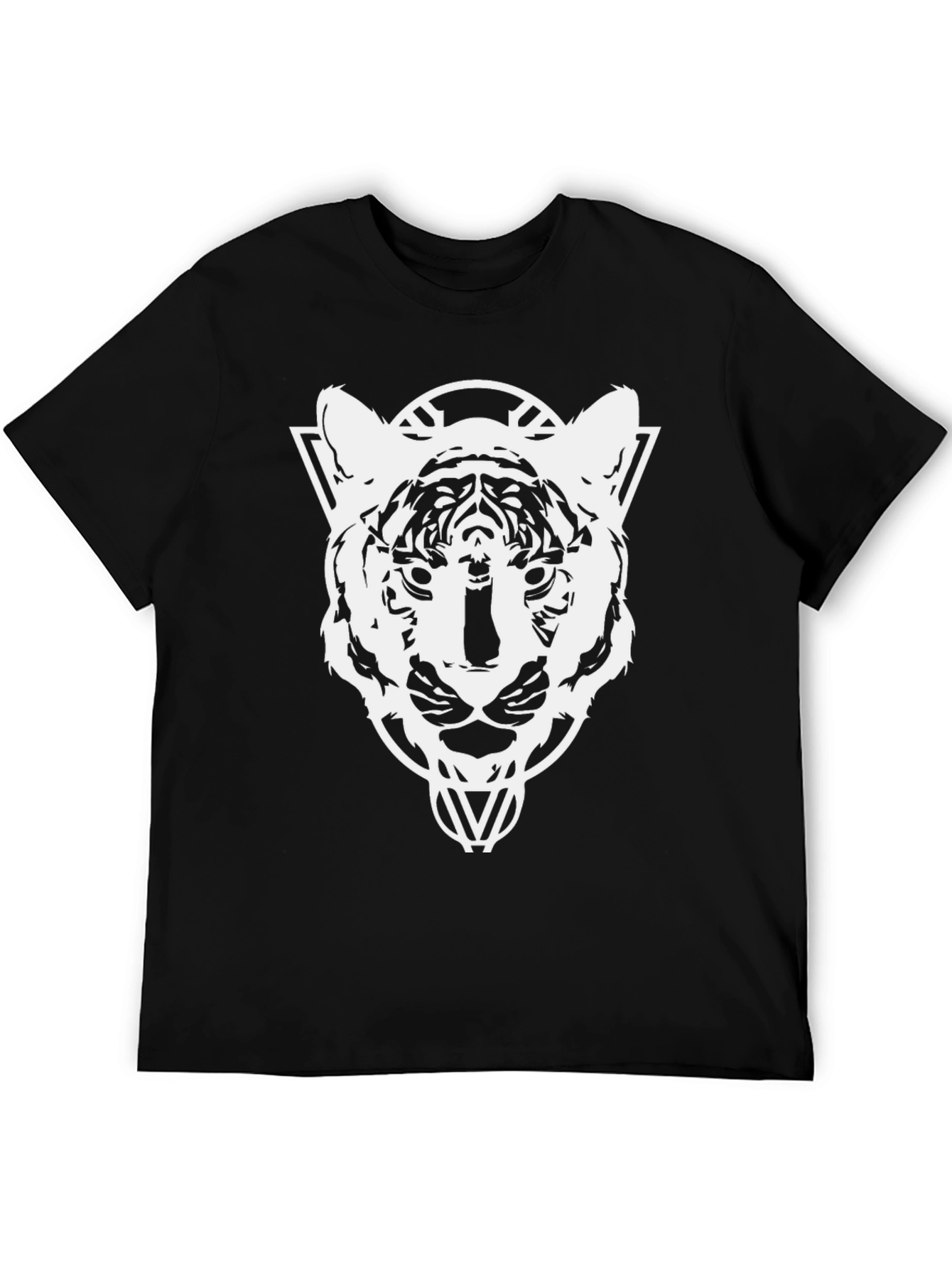 Geometric Tiger Head Graphic T-Shirt - Black