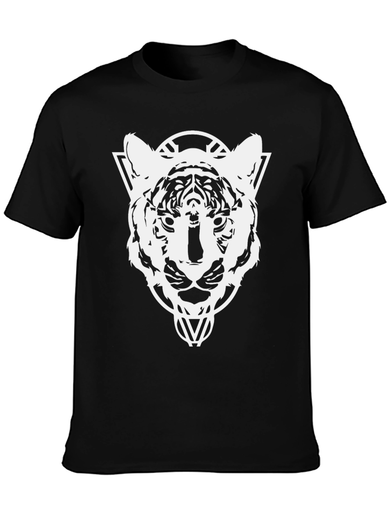 Geometric Tiger Head Graphic T-Shirt - Black