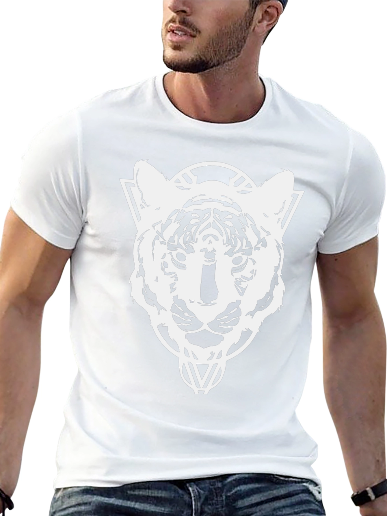 Geometric Tiger Head Graphic T-Shirt - Black