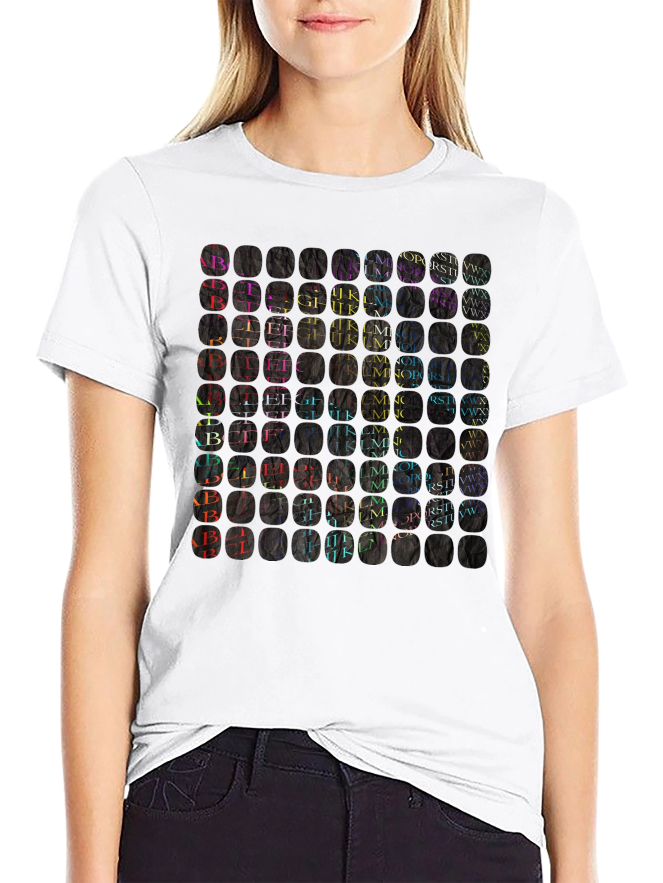 Alphabet Letter Art Print Crewneck T-Shirt