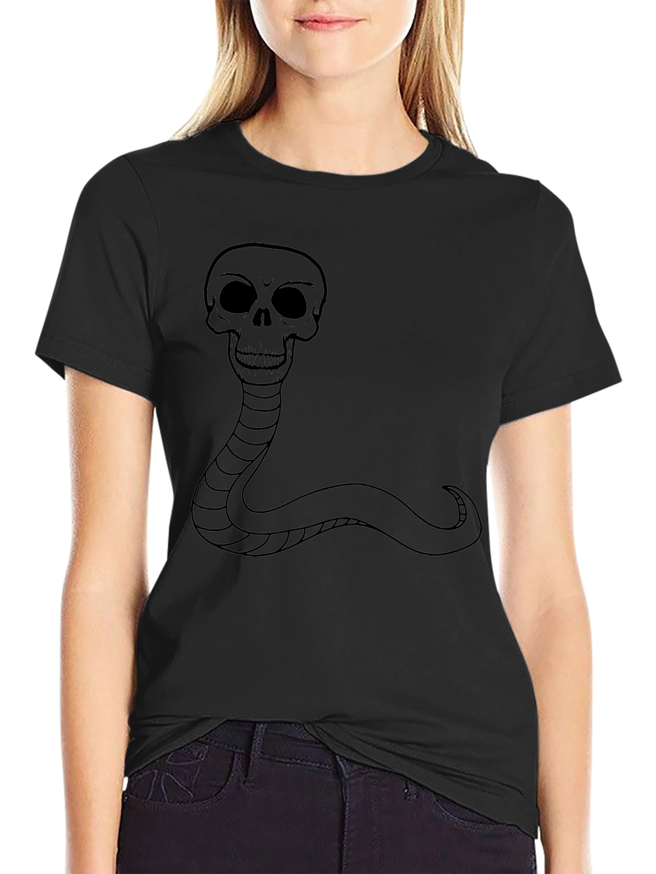 Skull Snake Graphic T-Shirt - Black Cotton Tee