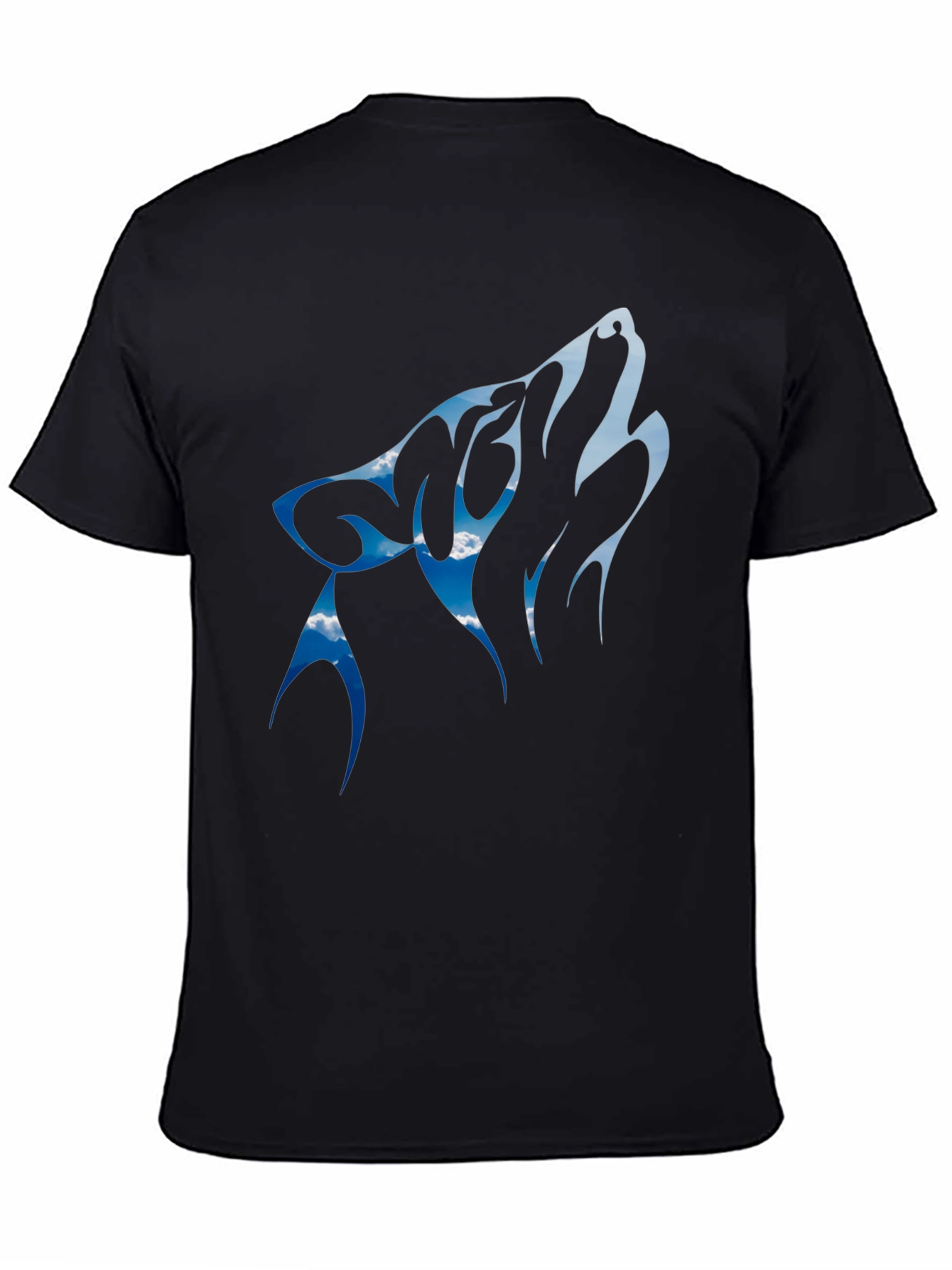 Wolf Howling Sky Design Black Tee