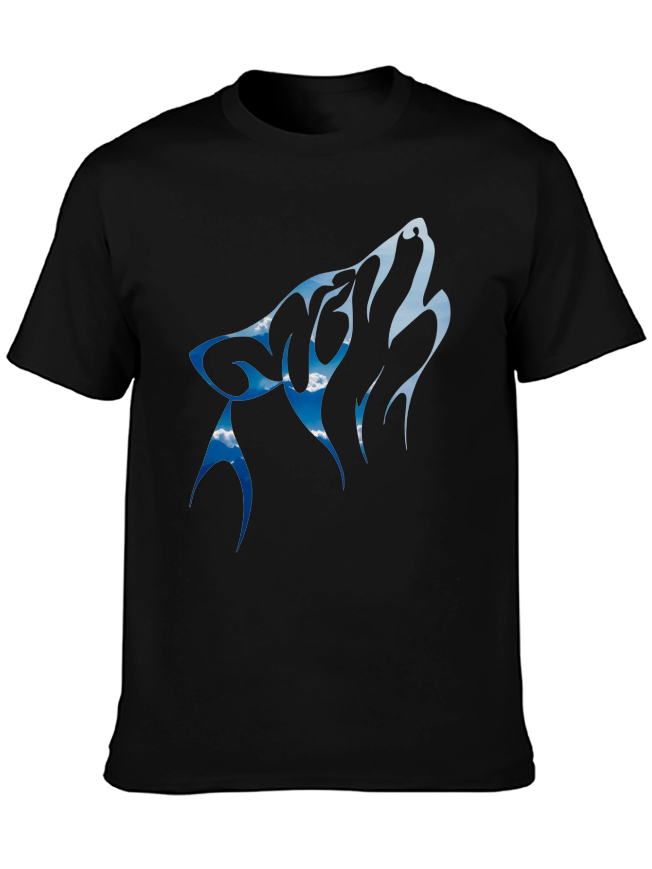 Wolf Howling Sky Design Black Tee