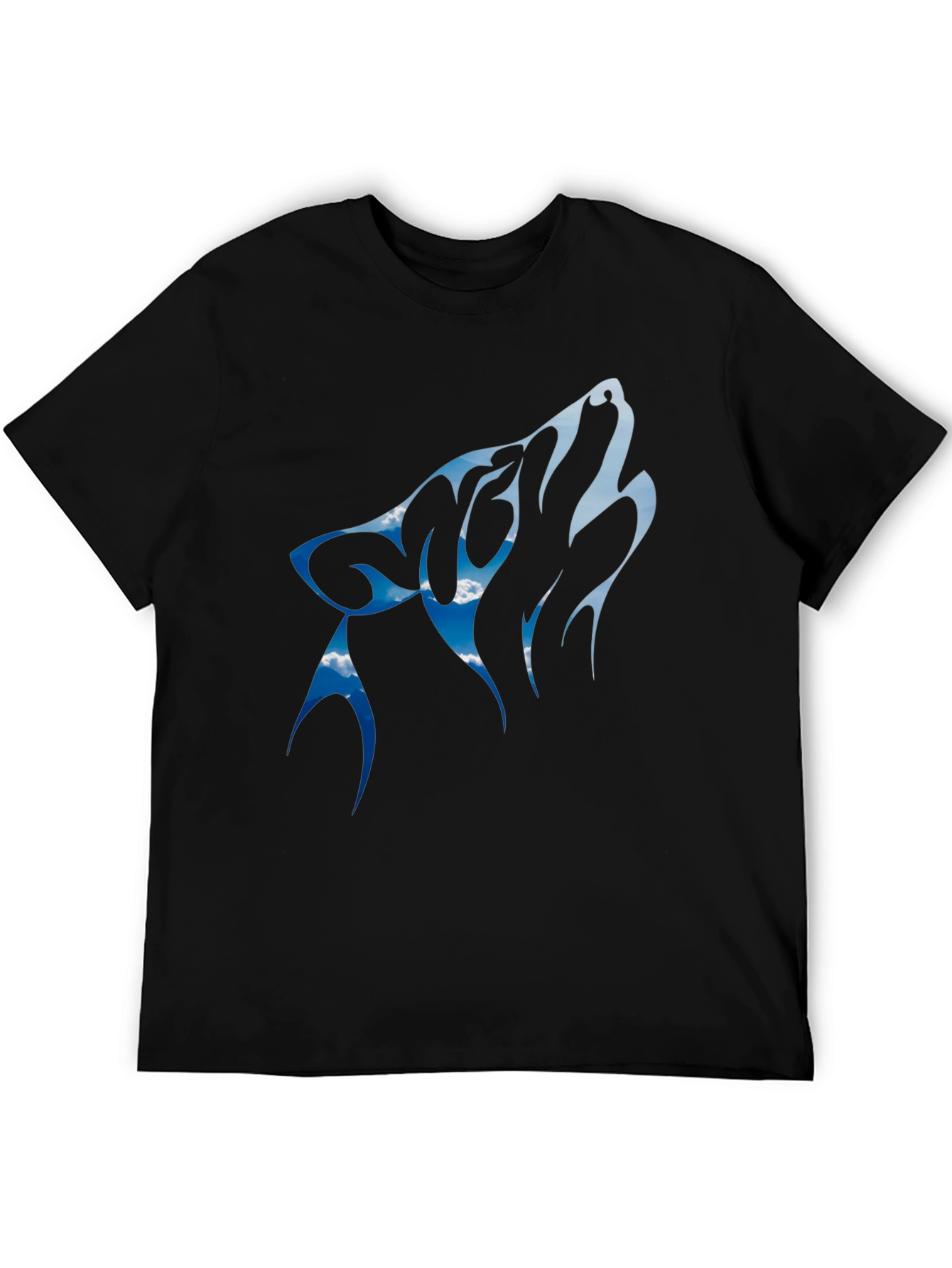 Wolf Howling Sky Design Black Tee