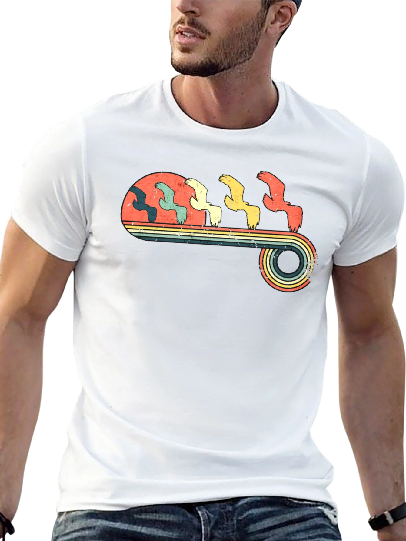 Retro Birds Graphic Tee - Black T-Shirt