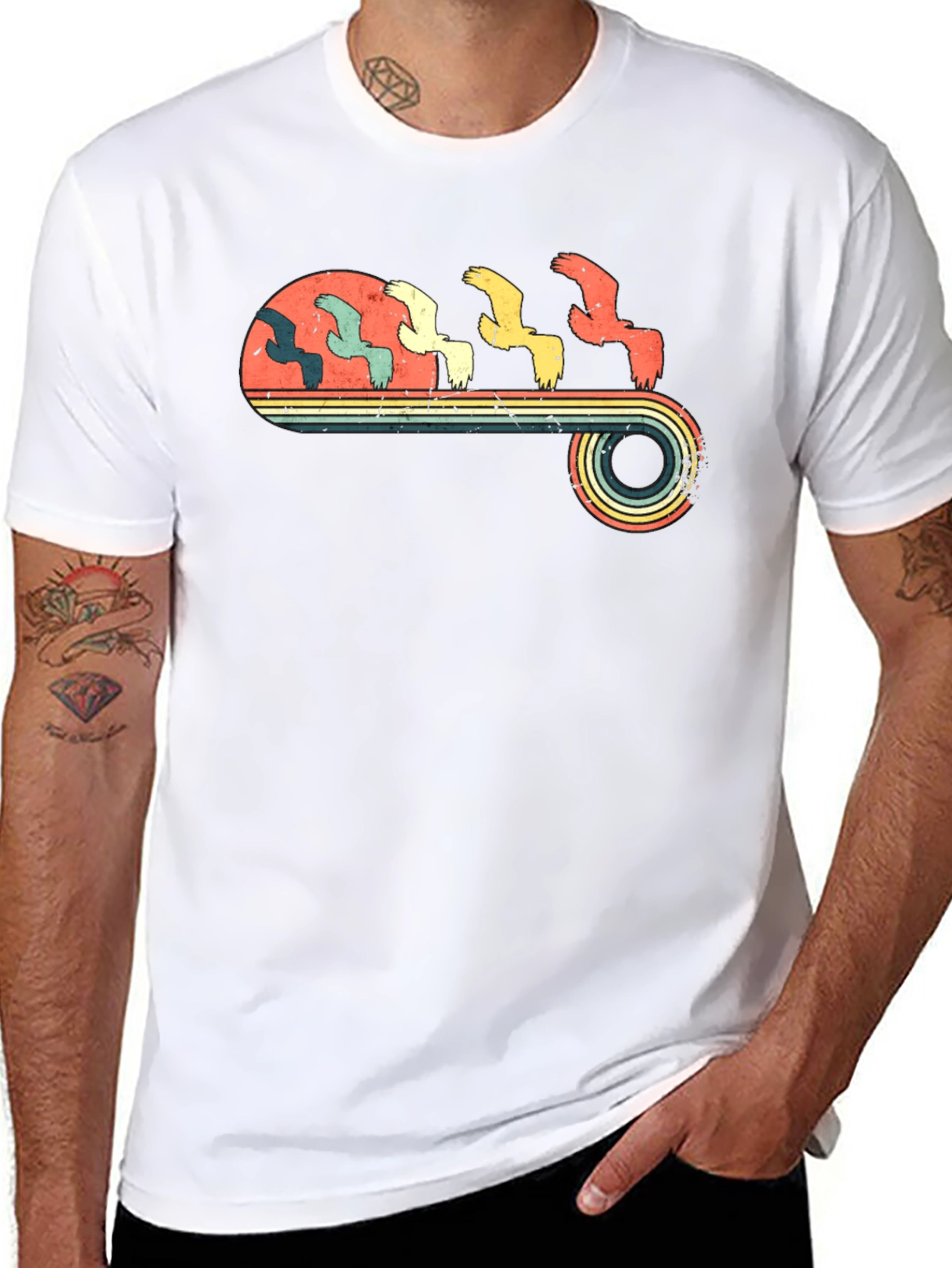 Retro Birds Graphic Tee - Black T-Shirt