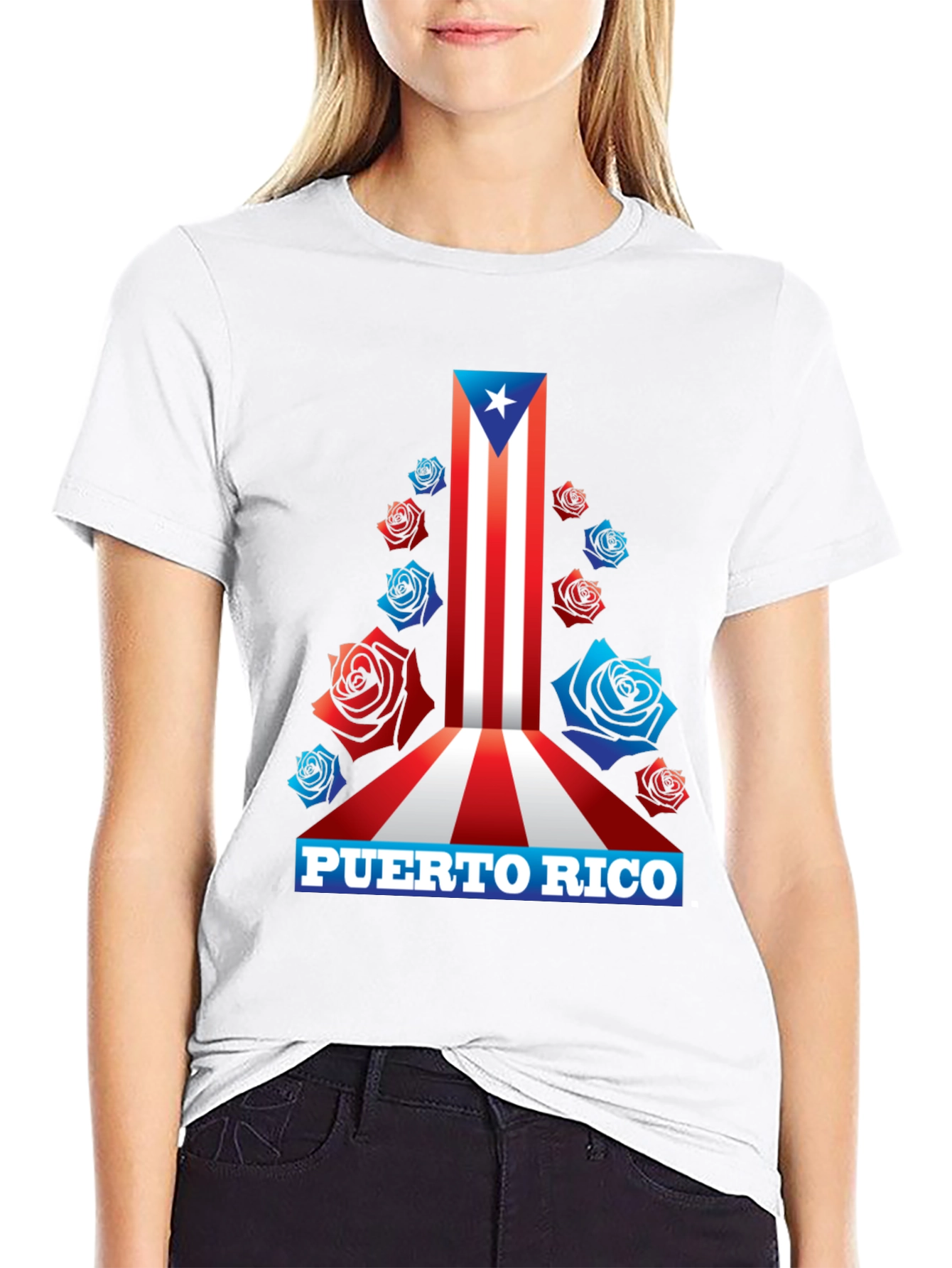 Puerto Rico Flag Roses Mens Graphic T-Shirt