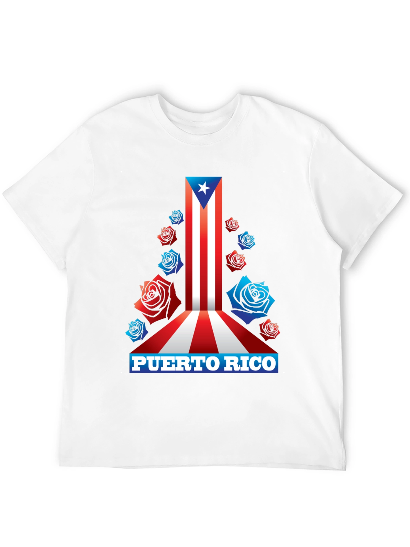 Puerto Rico Flag Roses Mens Graphic T-Shirt