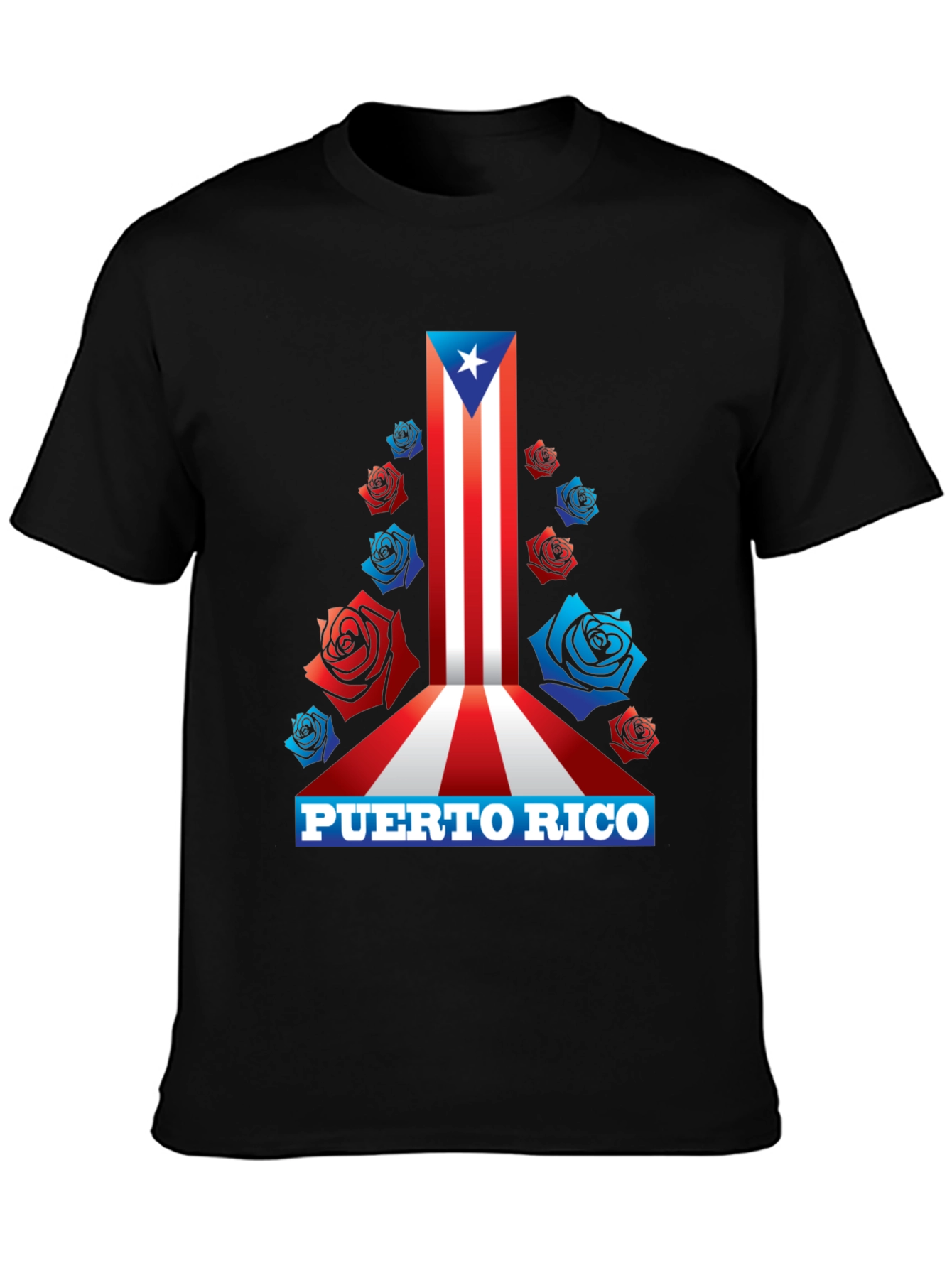 Puerto Rico Flag Roses Mens Graphic T-Shirt