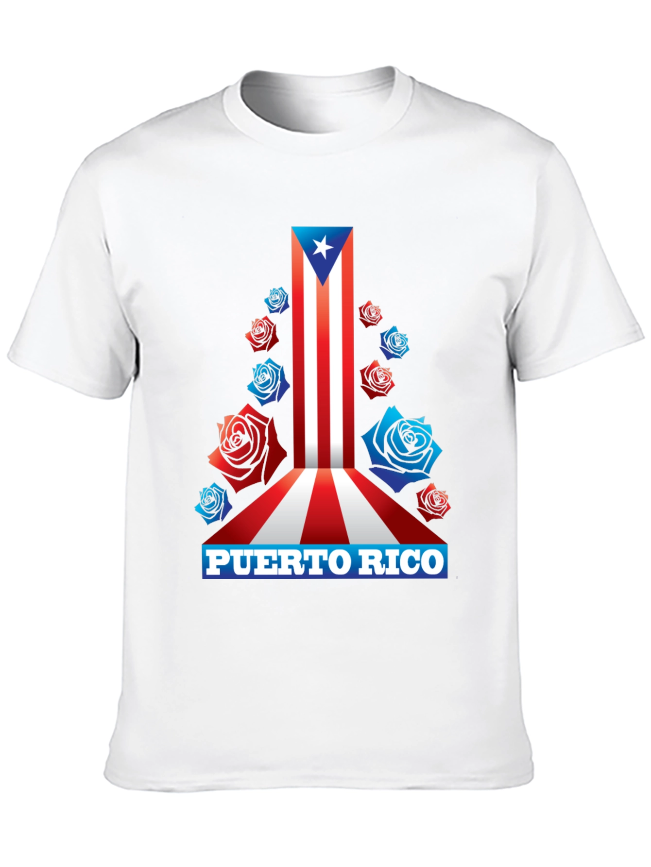 Puerto Rico Flag Roses Mens Graphic T-Shirt
