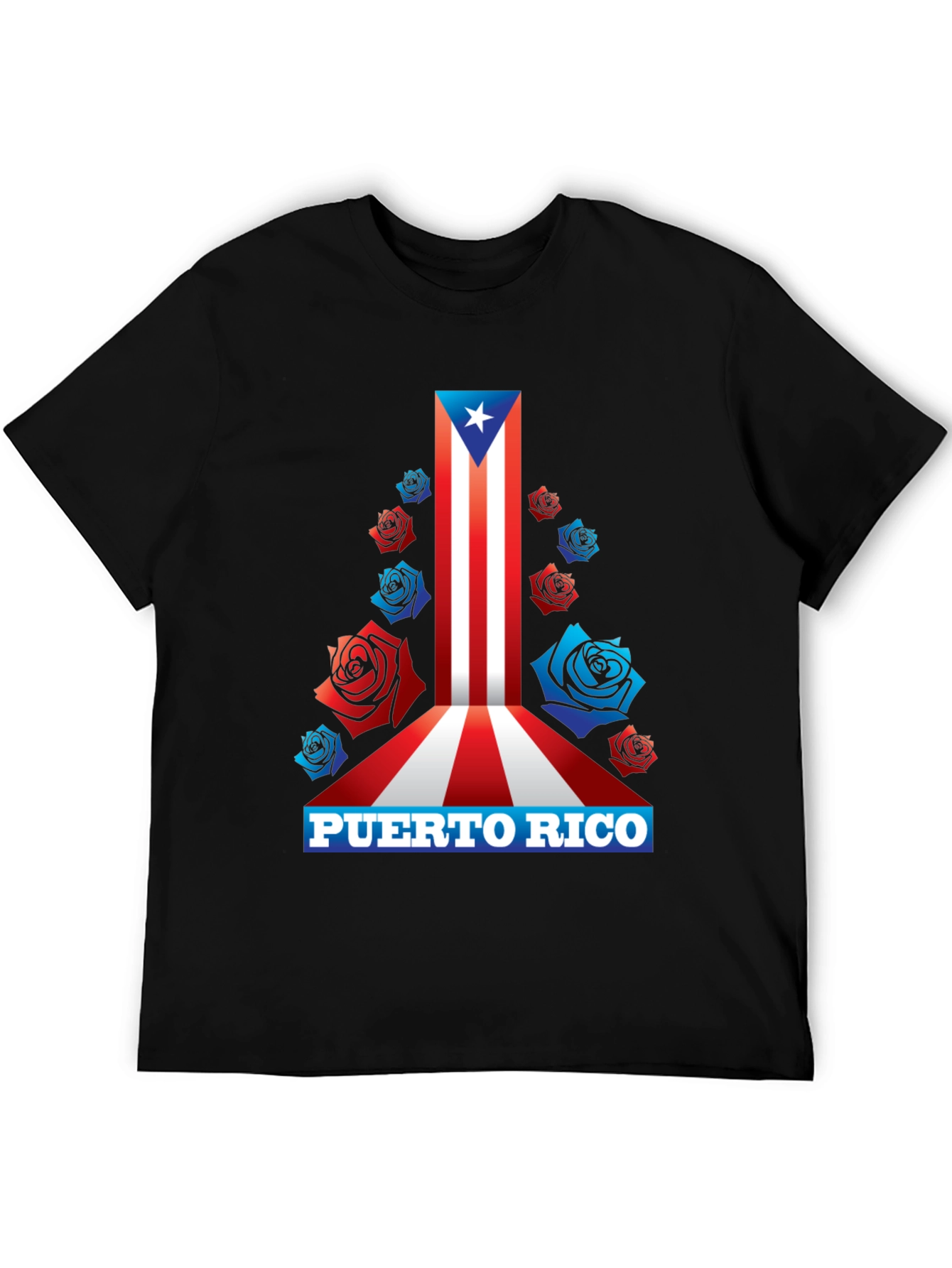 Puerto Rico Flag Roses Mens Graphic T-Shirt