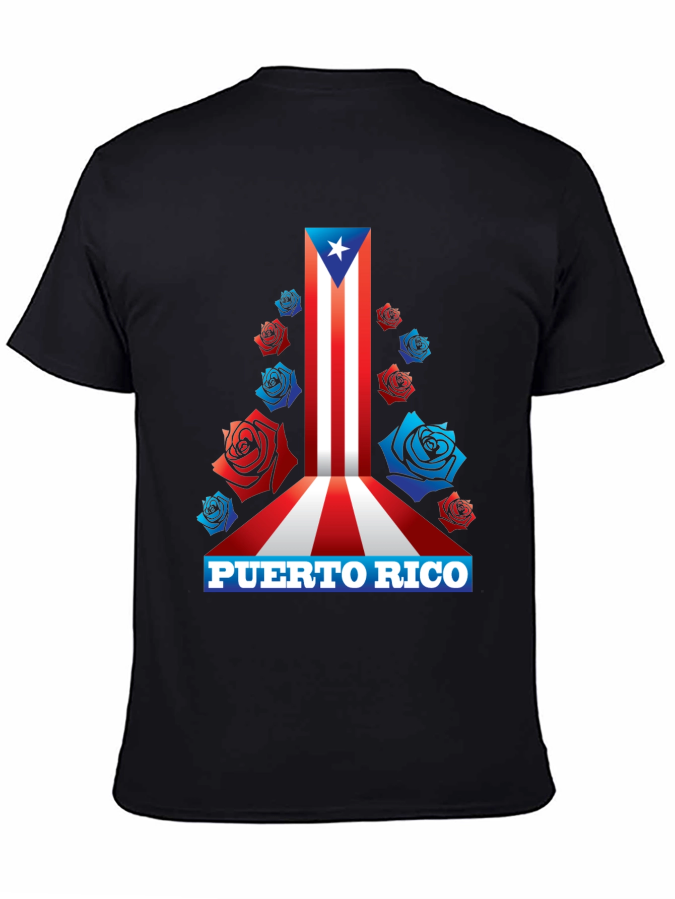 Puerto Rico Flag Roses Mens Graphic T-Shirt