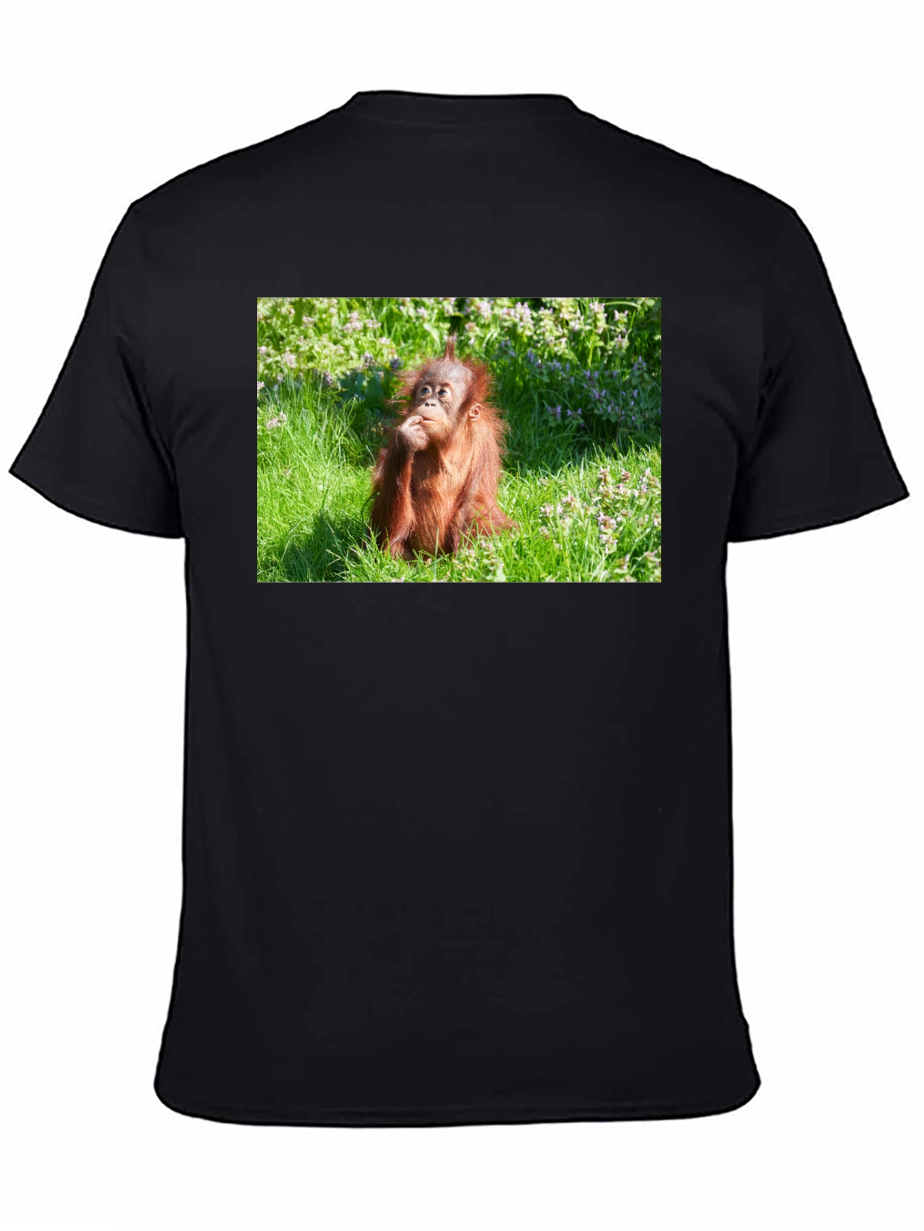Orangutan in Grass Black T-Shirt