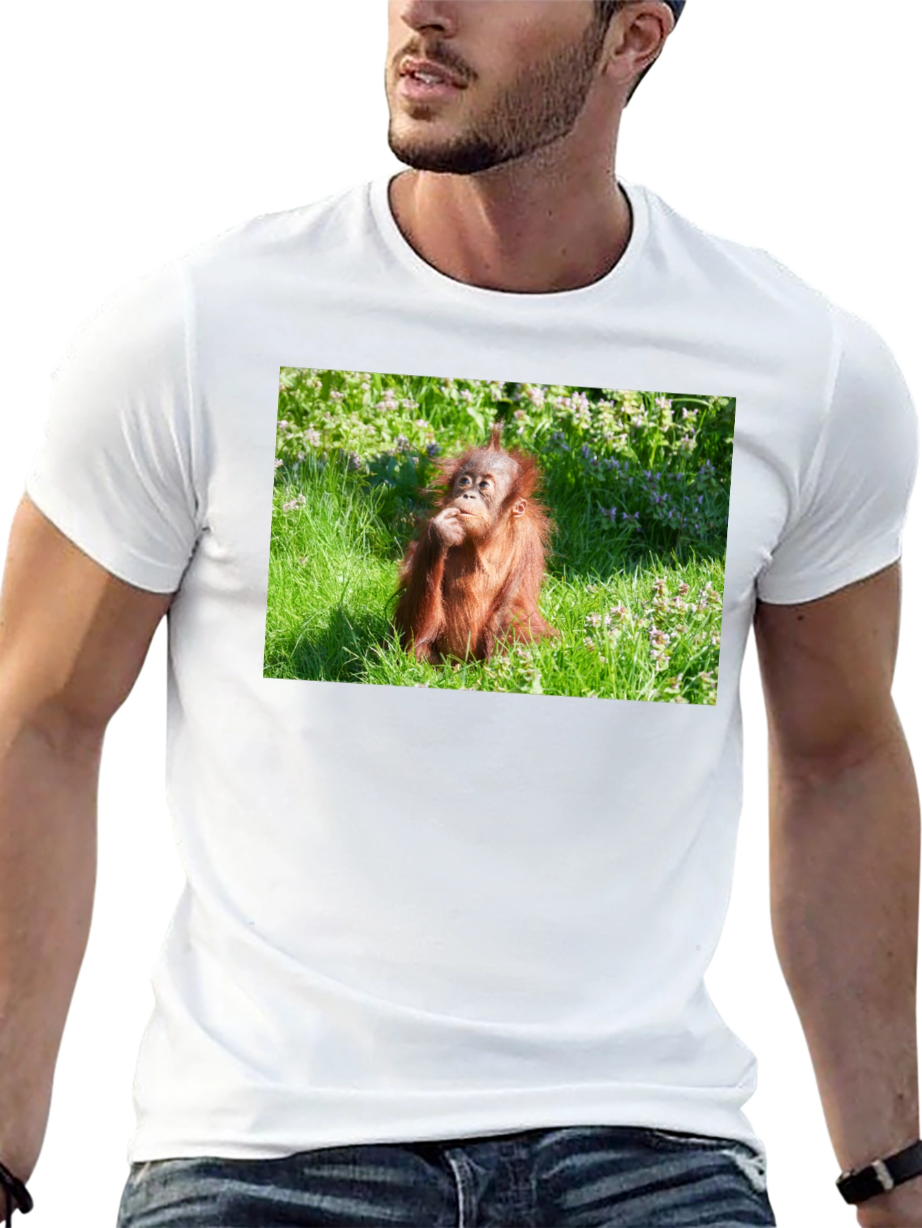 Orangutan in Grass Black T-Shirt
