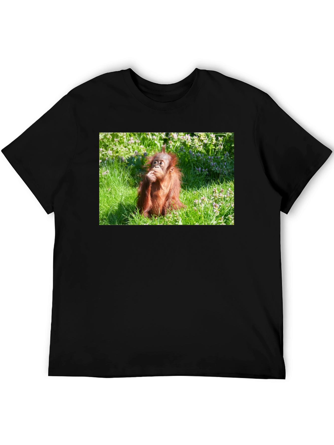 Orangutan in Grass Black T-Shirt