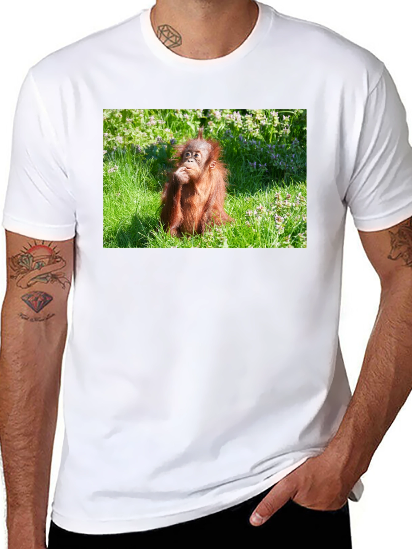 Orangutan in Grass Black T-Shirt