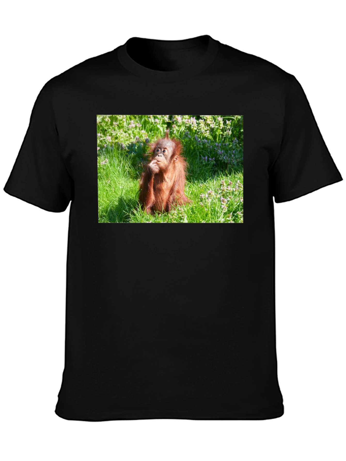 Orangutan in Grass Black T-Shirt