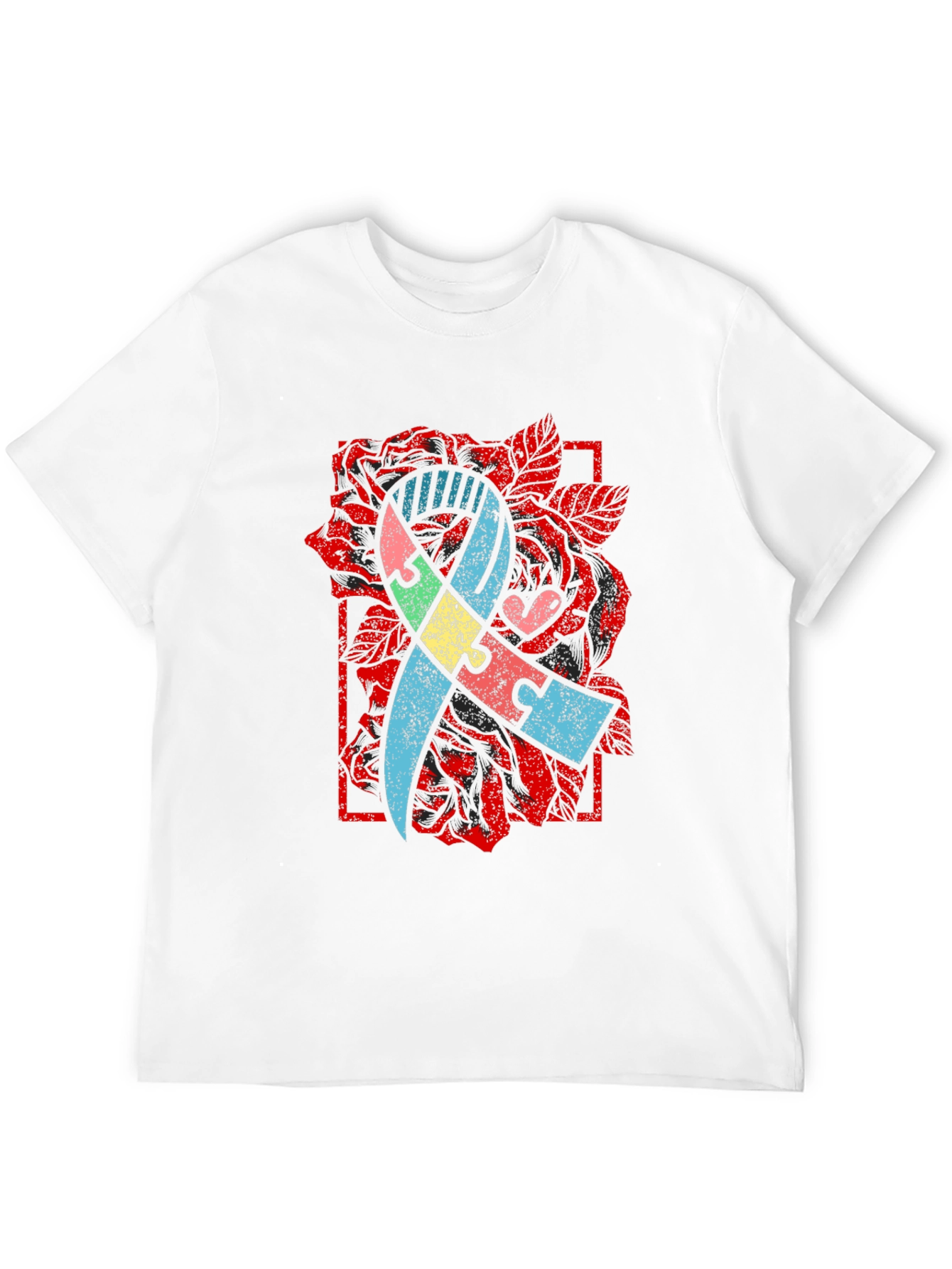Autism Awareness Puzzle Ribbon Rose T-Shirt