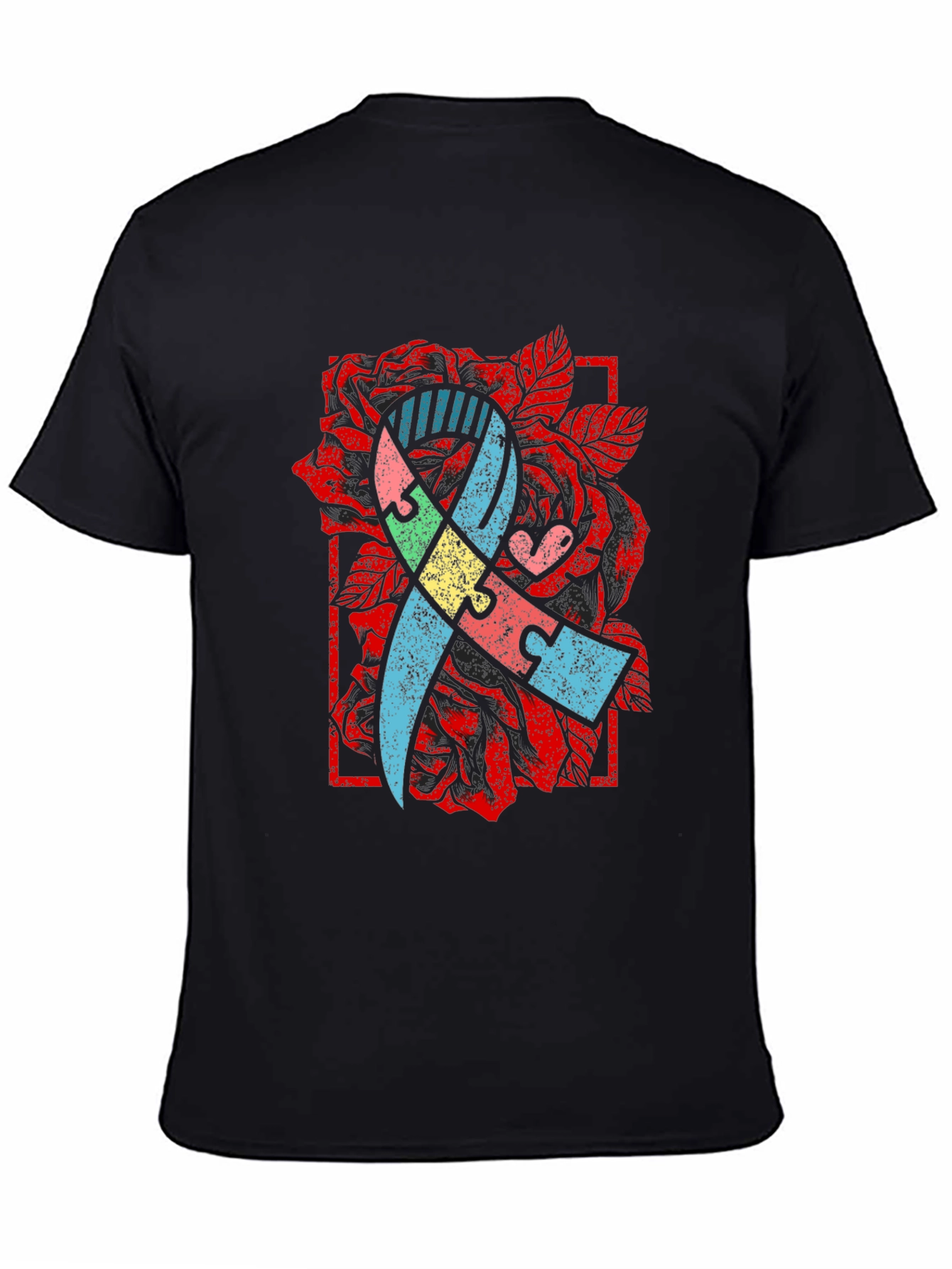 Autism Awareness Puzzle Ribbon Rose T-Shirt