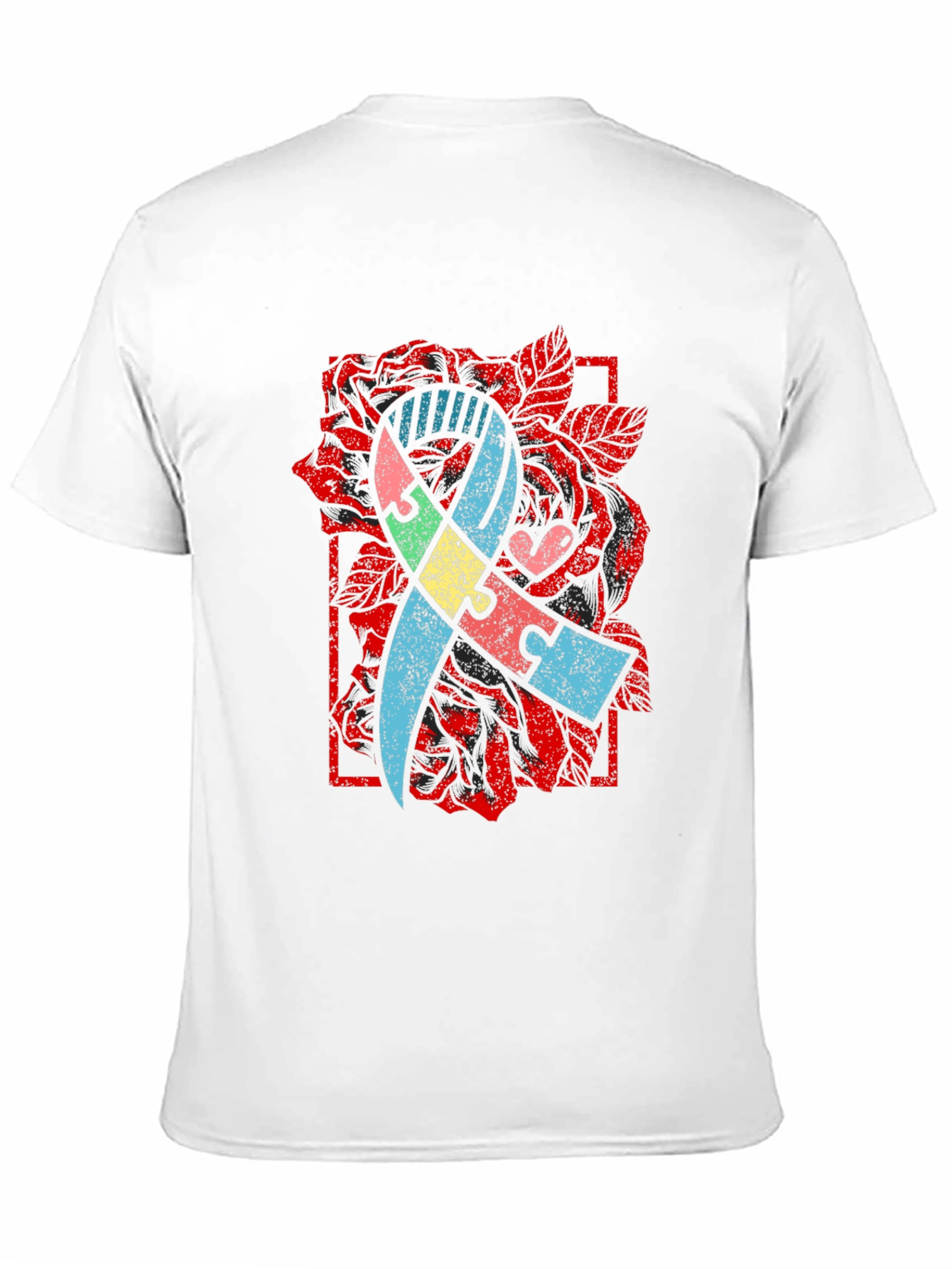 Autism Awareness Puzzle Ribbon Rose T-Shirt