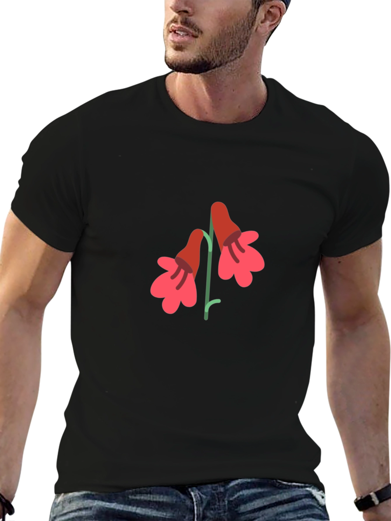 Floral Graphic Print T-Shirt - Casual Black Tee