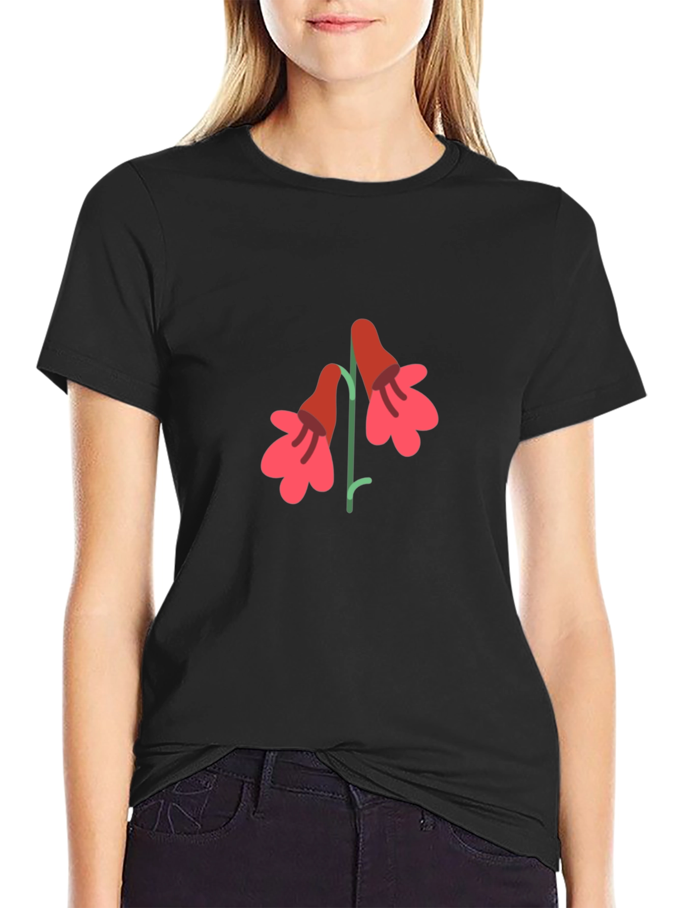 Floral Graphic Print T-Shirt - Casual Black Tee
