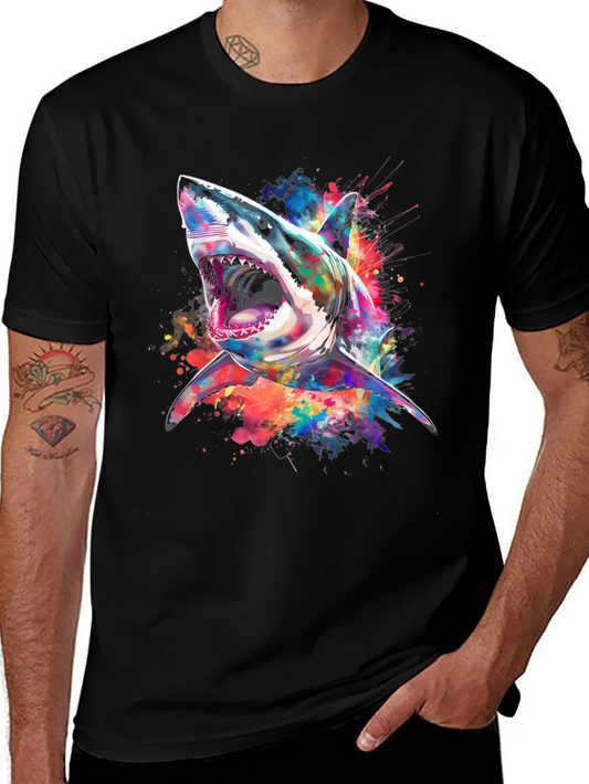 Colorful Shark Graphic Print T-Shirt