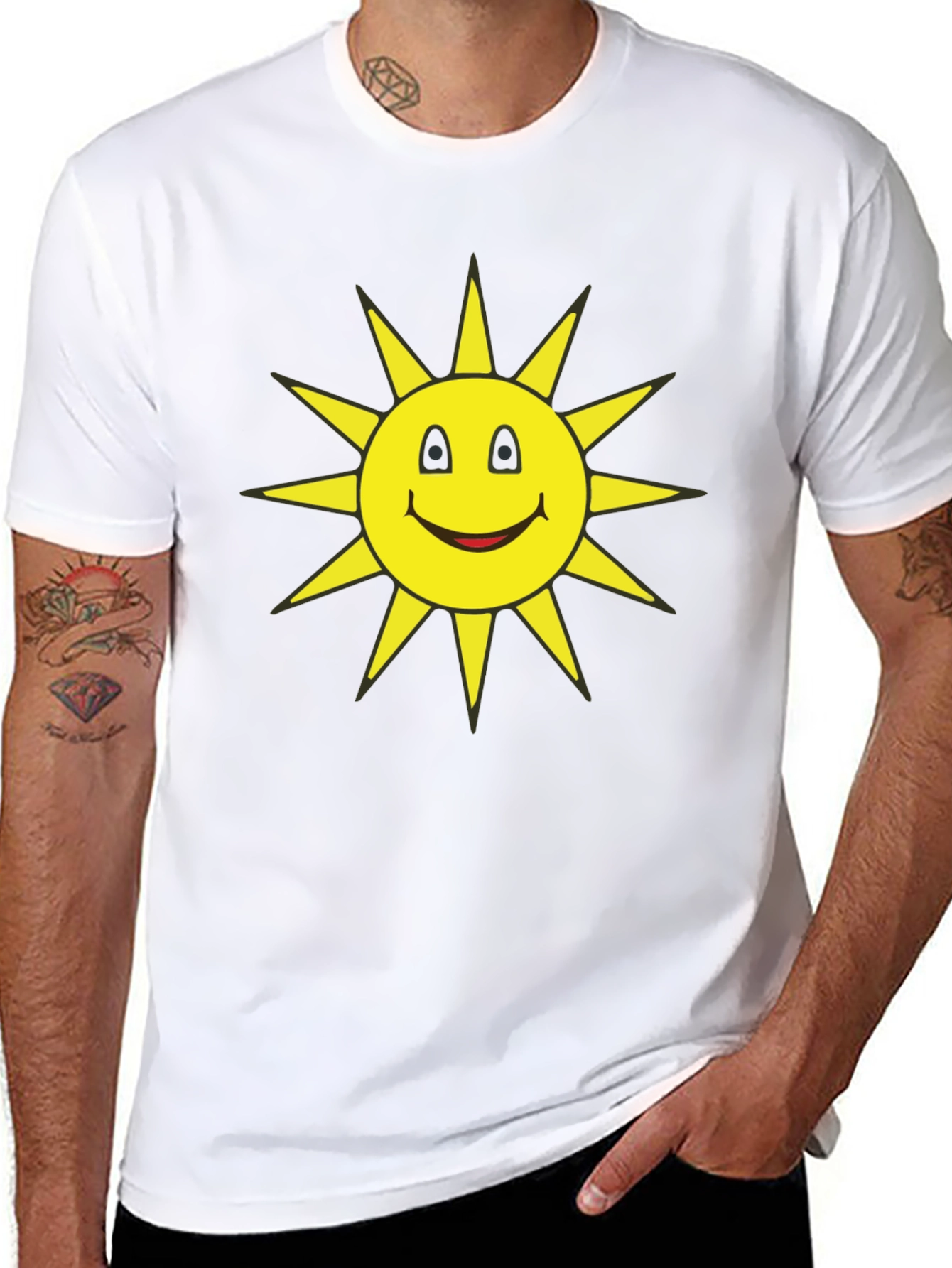 Smiley Sun Graphic T-Shirt - Black Casual Tee