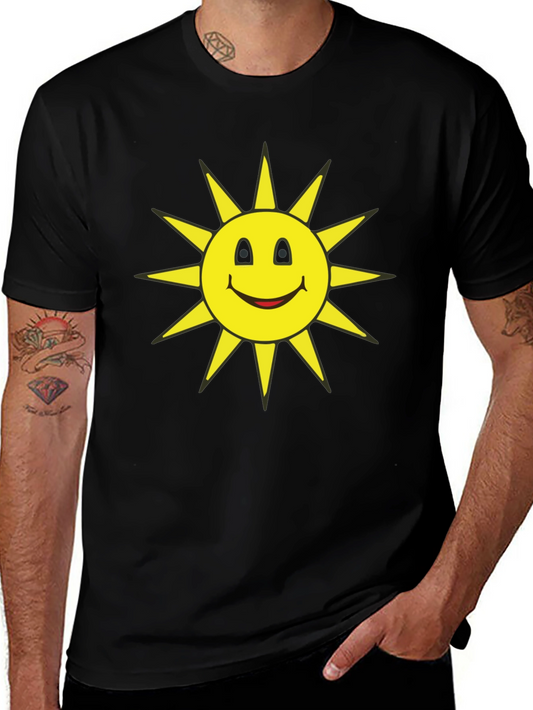 Smiley Sun Graphic T-Shirt - Black Casual Tee