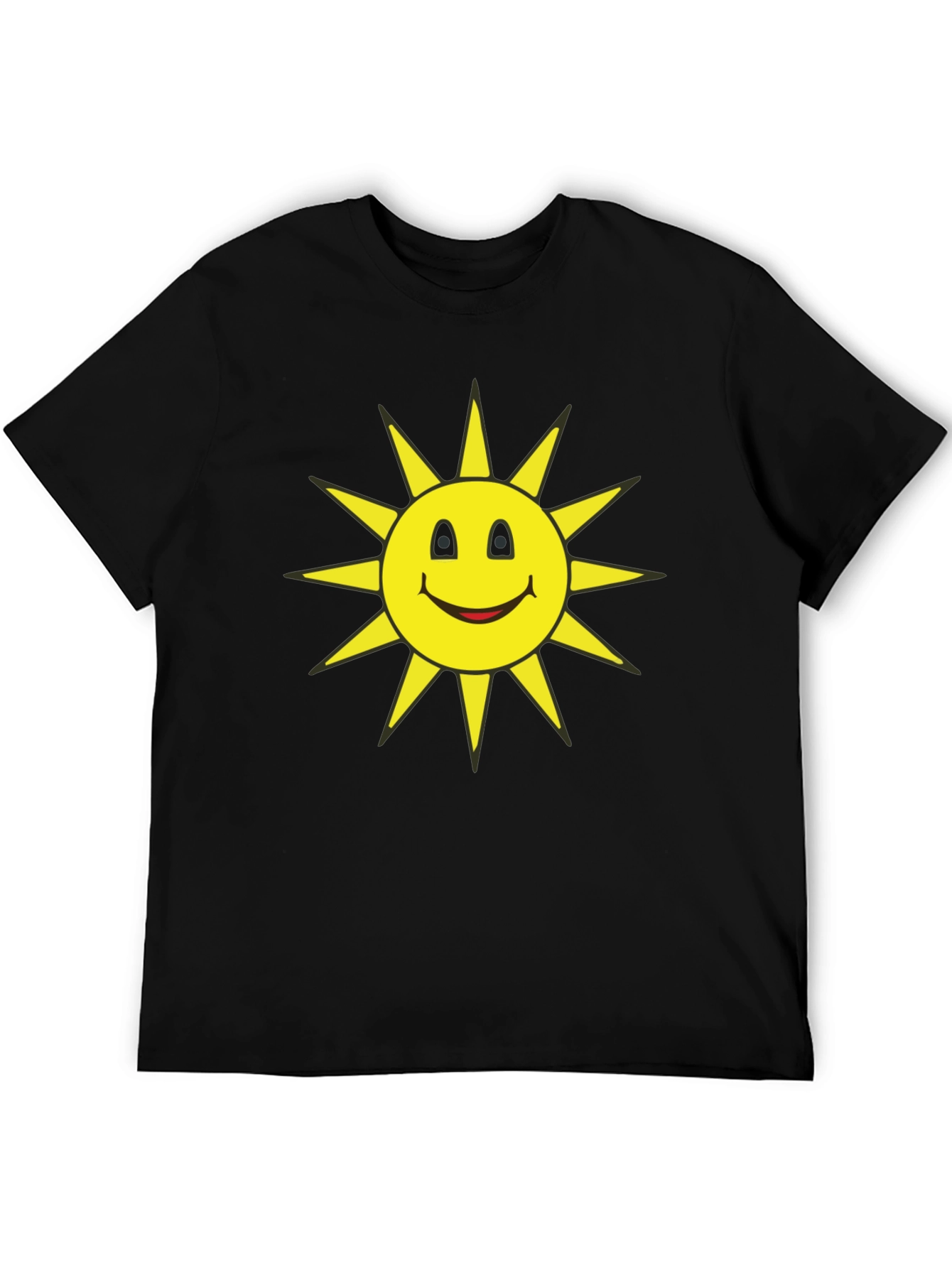 Smiley Sun Graphic T-Shirt - Black Casual Tee