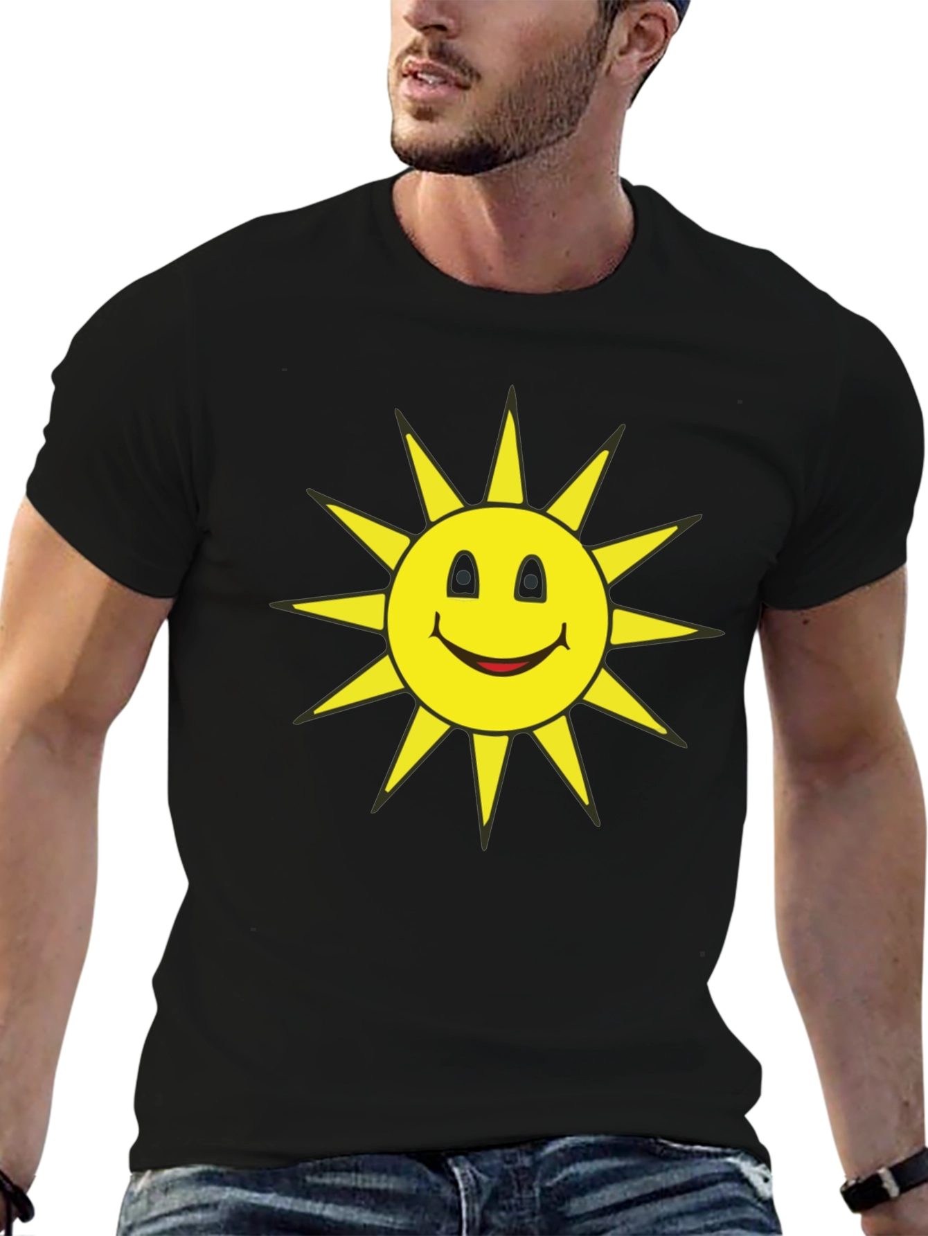 Smiley Sun Graphic T-Shirt - Black Casual Tee