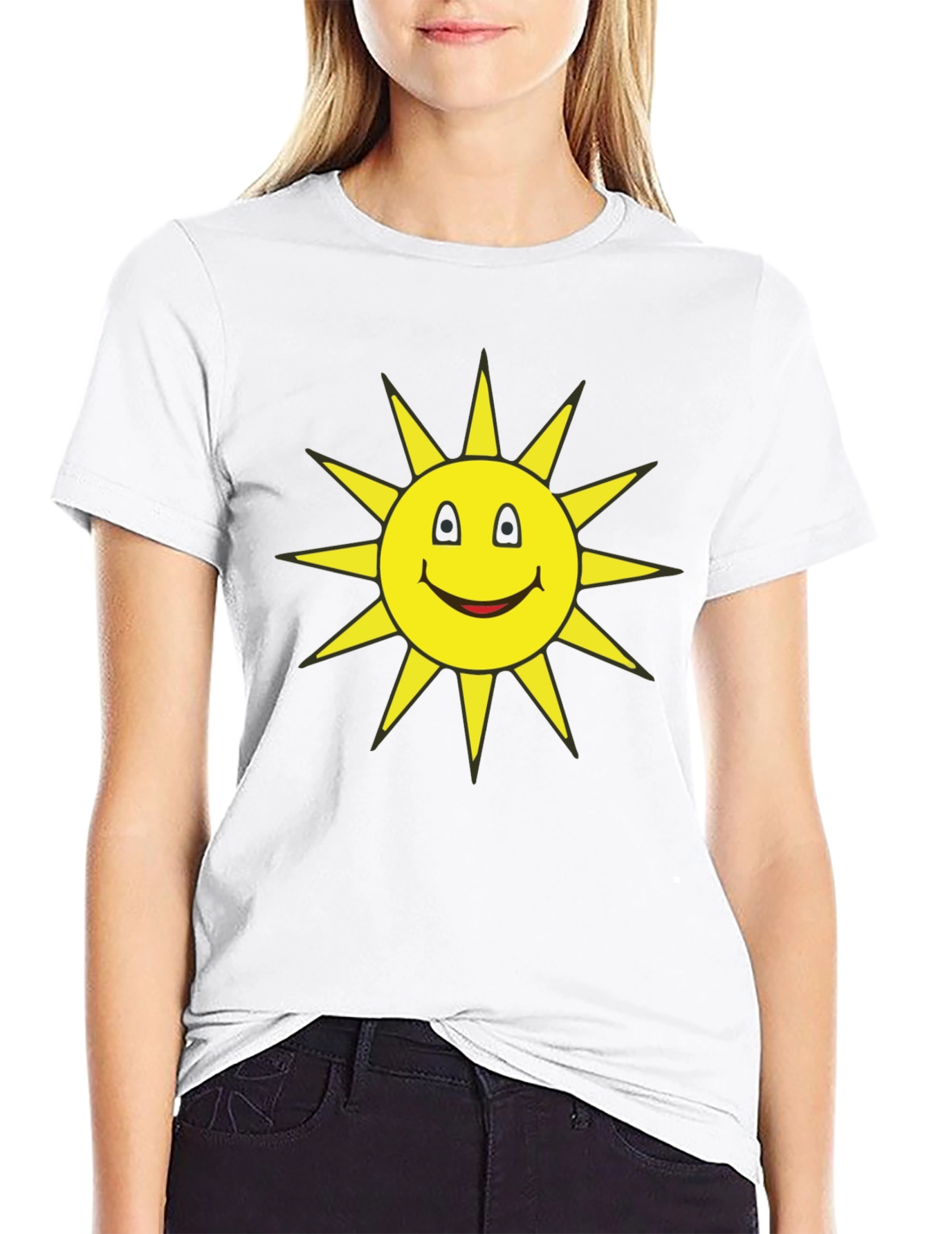 Smiley Sun Graphic T-Shirt - Black Casual Tee
