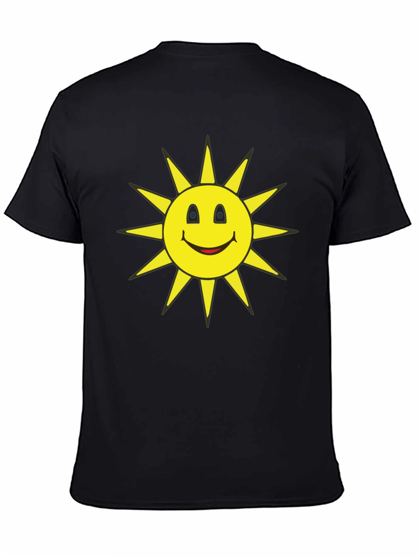 Smiley Sun Graphic T-Shirt - Black Casual Tee
