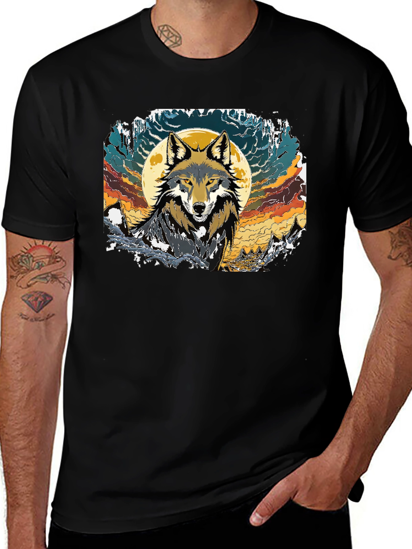 Wolf Moon Graphic T-Shirt - Black